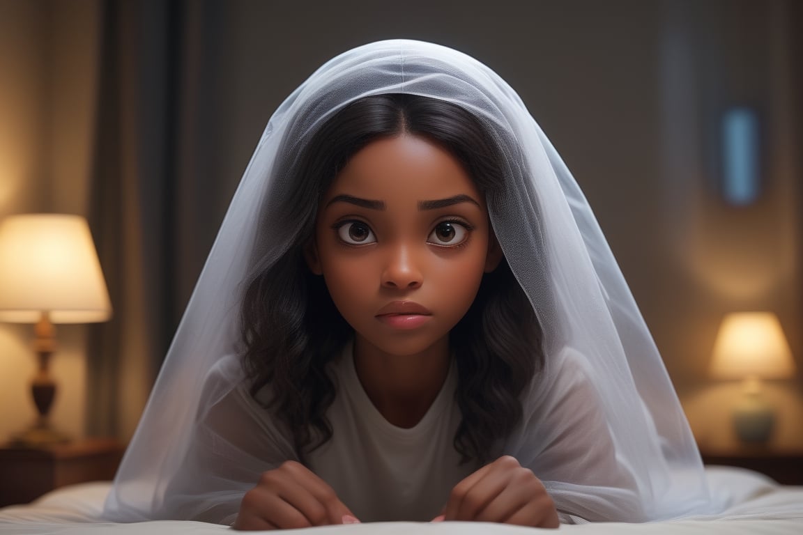 a woman sitting on a bed with a mosquito net over her head and a remote control in her hand, Chinwe Chukwuogo-Roy, cinematic still, a screenshot, video art,1girl, bed, black hair, blurry, blurry foreground, curtains, depth of field, long hair, realistic, sitting, solo,High-res, impeccable composition, lifelike details, perfect proportions, stunning colors, captivating lighting, interesting subjects, creative angle, attractive background, well-timed moment, intentional focus, balanced editing, harmonious colors, contemporary aesthetics, handcrafted with precision, vivid emotions, joyful impact, exceptional quality, powerful message, in Raphael style, unreal engine 5,octane render,isometric,beautiful detailed eyes,super detailed face and eyes and clothes,,More Detail,detailmaster2,<lora:659095807385103906:1.0>