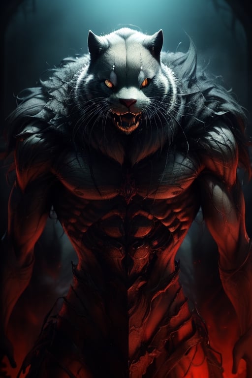 Illustration of a digitigrade masculine muscular male otter character, transformed to evoke an intense sense of fear in the style of horror games and movies. The setting is dimly lit, with shadows playing across his twisted, distorted form. His limbs are elongated and his fur is matted, creating an unsettling appearance. His eyes glow ominously, and his expression is one of agony and rage. The image is designed to be on the edge of body-horror, while remaining within appropriate and respectful parameters.,grimdark,High-res, impeccable composition, lifelike details, perfect proportions, stunning colors, captivating lighting, interesting subjects, creative angle, attractive background, well-timed moment, intentional focus, balanced editing, harmonious colors, contemporary aesthetics, handcrafted with precision, vivid emotions, joyful impact, exceptional quality, powerful message, in Raphael style, unreal engine 5,octane render,isometric,beautiful detailed eyes,super detailed face and eyes and clothes