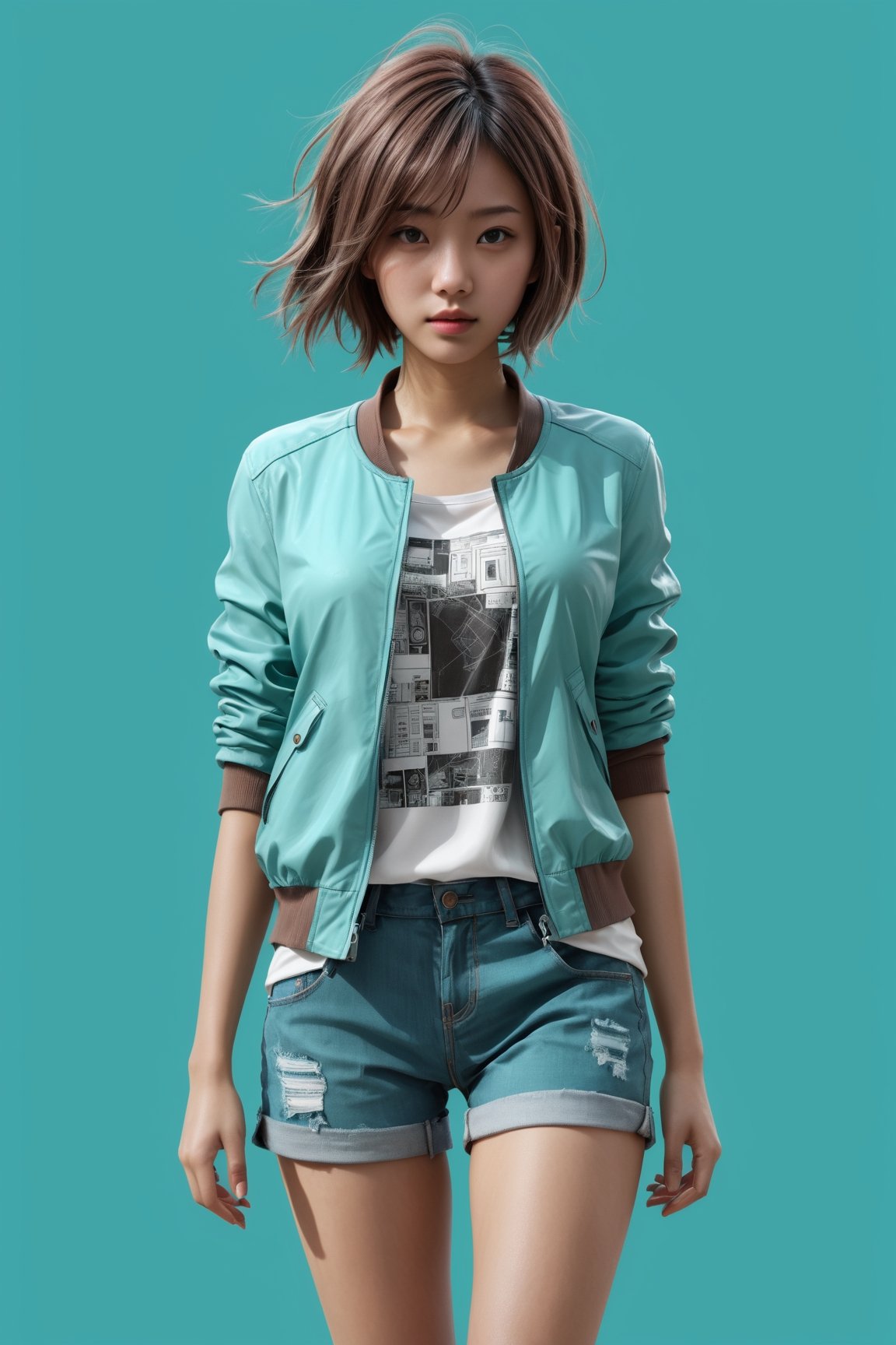 HONG KONG Girl ((September Ai)) with brown colour skin, AQUA short messy hair, 

High detailed Clothing renderings ,sense of technology,human,fashion clothing,whole body,collage,monochrome,girl,sketch
