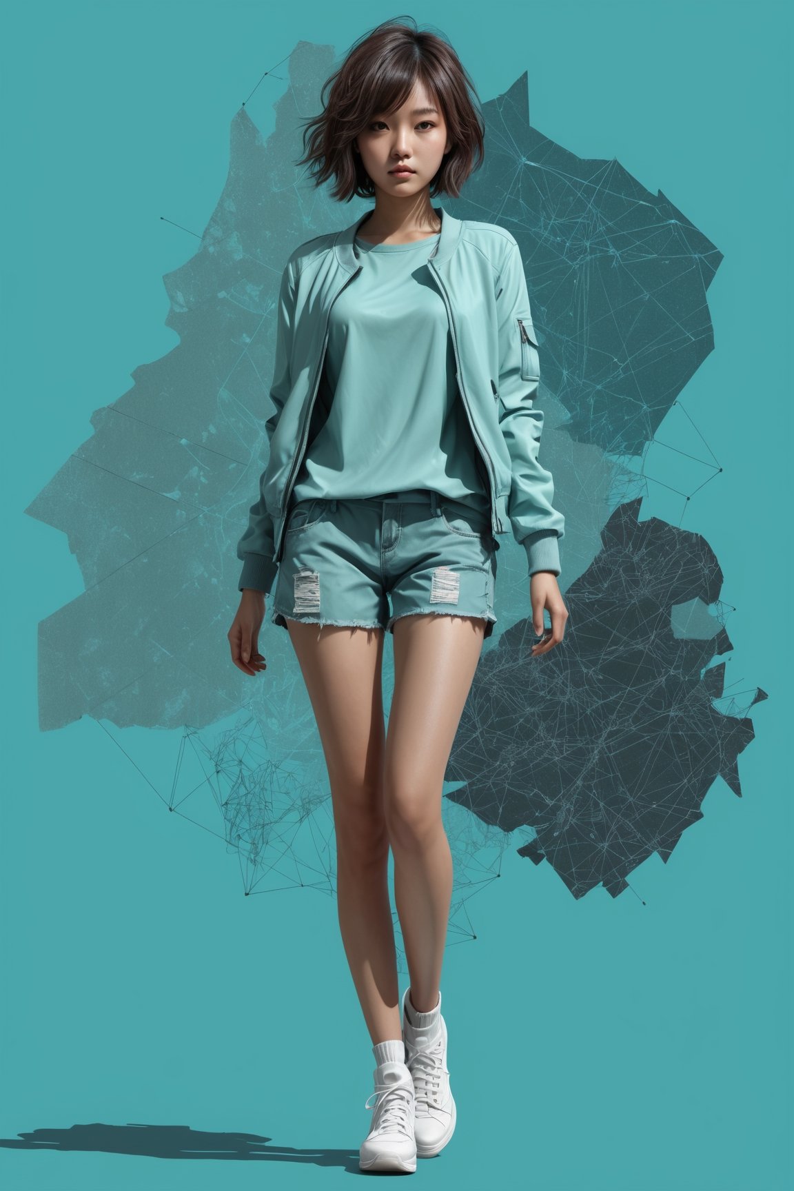 HONG KONG Girl ((September Ai)) with brown colour skin, AQUA short messy hair, 

High detailed Clothing renderings ,sense of technology,human,fashion clothing,whole body,collage,monochrome,girl,sketch
