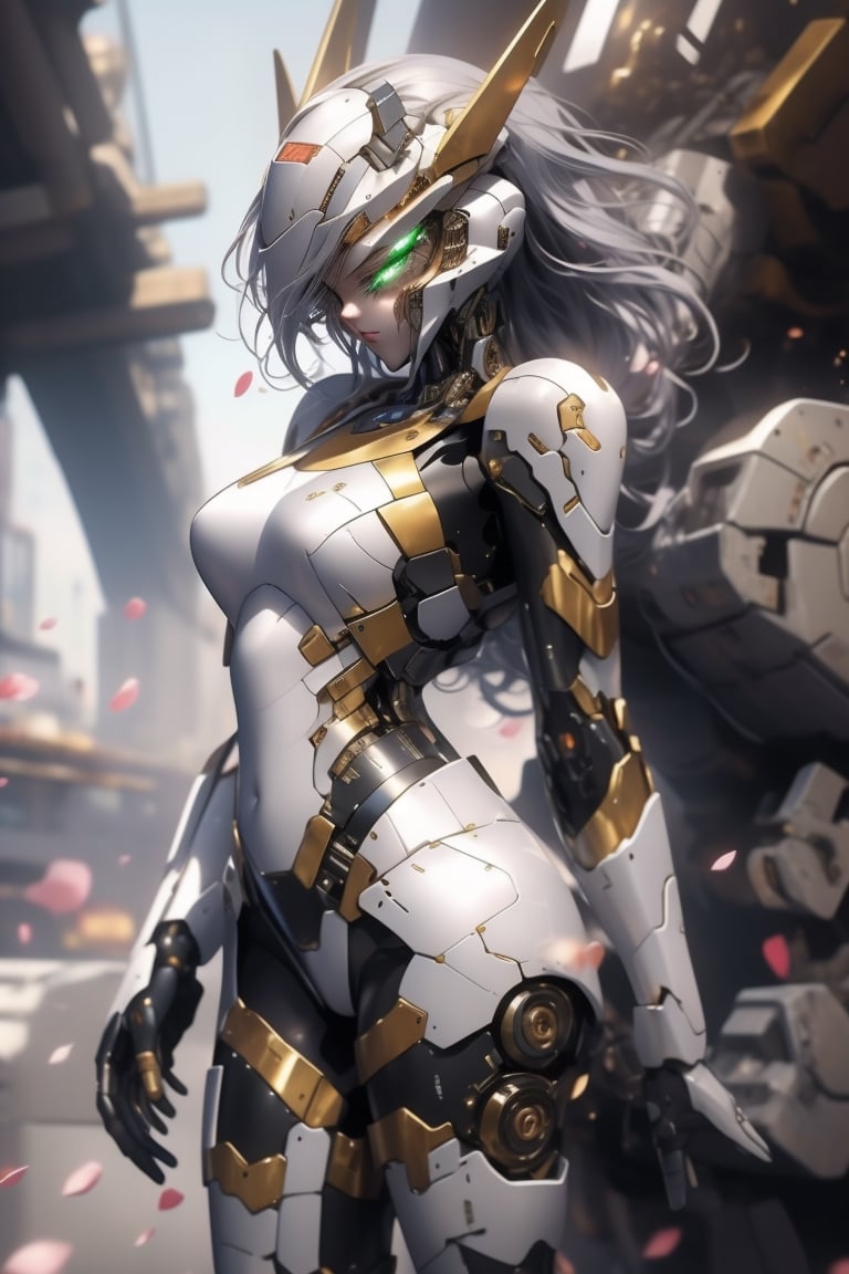 beautiful girl future green eyes pretty eyes beautiful silver hair face preurity 4k tight red and black suit pretty breasts mecha mechanism on her thighs with energy generators for speed use a futuristic submachine gun,PD-802