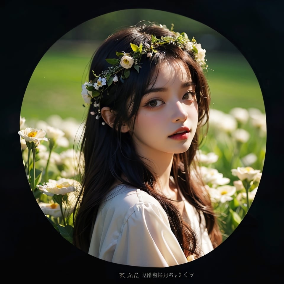 1 girl, charming, masterpiece, best quality, (simple background), (Circle), portrait, Flower Wreath, Art,