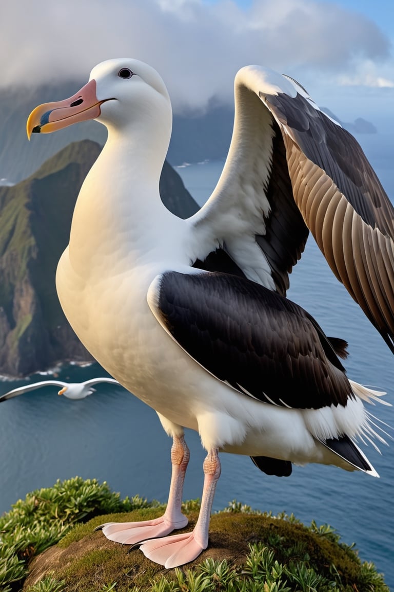 best quality,masterpiece,highly detailed,ultra-detailed, 
Albatross It has a large wingspan, white feathers, and a hooked beak.
, no humans,   badashanren, å«å¤§å±±äºº, zhu da