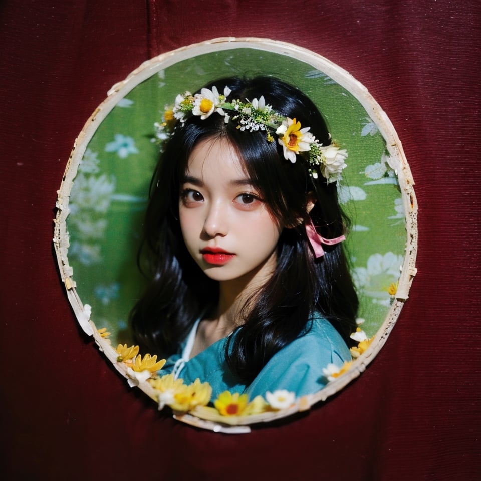 1 girl, charming, masterpiece, best quality, (simple background), (Circle), portrait, Flower Wreath, Art,