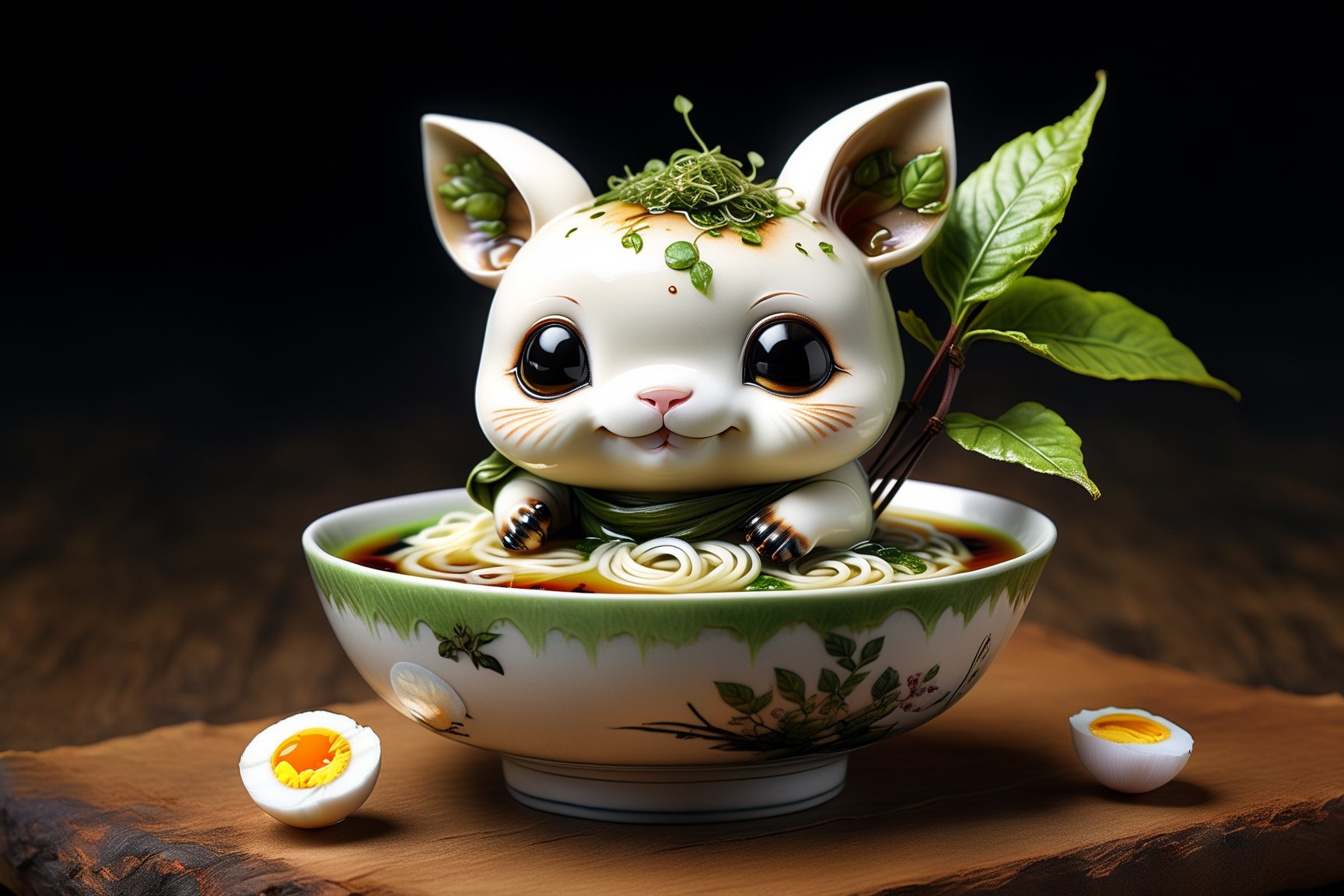 Imagine a chibi tofu cube art like (Jean Baptiste Monge) (shimmering cream tofu white coloration:1.4), its smooth surface, its human ears perked up in curiosity as it swims through a japanese colorful round porcelain bowl of steaming hot ramen (noodles, eggs, pork meet, onions). Its big, expressive eyes take in smells of the delicious broth, while a twig with a vibrant green tea leaf rests atop its head,  (photo HDR 8K) ,painting magic,  (splendid environment of tensor art),  perfect contrast,  (correct sharp photorealistic environment),  (highly detailed background),  detailed,  (masterpiece,  best quality:1.3) chuppy_fat:2,  looking viewer,  (Ultrasharp,  8k,  detailed,  ink art,  stunning,  vray tracing,  style raw,  unreal engine),  High detailed , Color magic,  Saturated colors,