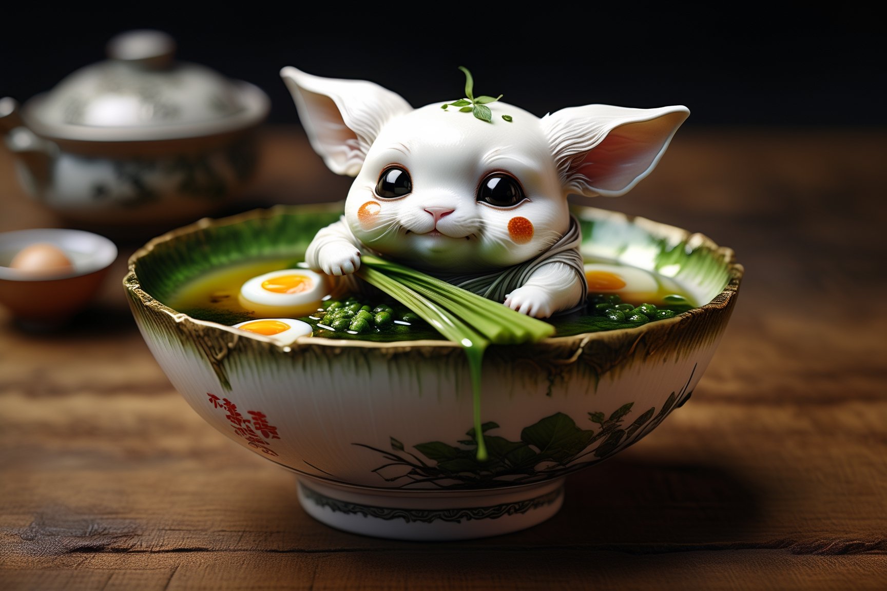Imagine a chibi tofu cube art like (Jean Baptiste Monge) (shimmering cream tofu white coloration:1.4), its smooth surface, its human ears perked up in curiosity as it swims through a japanese colorful round porcelain bowl of steaming hot ramen (noodles, eggs, pork meet, onions). Its big, expressive eyes take in smells of the delicious broth, while a twig with a vibrant green tea leaf rests atop its head,  (photo HDR 8K) ,painting magic,  (splendid environment of tensor art),  perfect contrast,  (correct sharp photorealistic environment),  (highly detailed background),  detailed,  (masterpiece,  best quality:1.3) chuppy_fat:2,  looking viewer,  (Ultrasharp,  8k,  detailed,  ink art,  stunning,  vray tracing,  style raw,  unreal engine),  High detailed , Color magic,  Saturated colors,