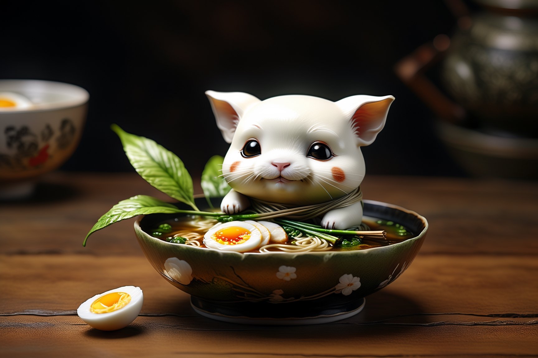 Imagine a chibi tofu cube art like (Jean Baptiste Monge) (shimmering cream tofu white coloration:1.4), its smooth surface, its human ears perked up in curiosity as it swims through a japanese colorful round porcelain bowl of steaming hot ramen (noodles, eggs, pork meet, onions). Its big, expressive eyes take in smells of the delicious broth, while a twig with a vibrant green tea leaf rests atop its head,  (photo HDR 8K) ,painting magic,  (splendid environment of tensor art),  perfect contrast,  (correct sharp photorealistic environment),  (highly detailed background),  detailed,  (masterpiece,  best quality:1.3) chuppy_fat:2,  looking viewer,  (Ultrasharp,  8k,  detailed,  ink art,  stunning,  vray tracing,  style raw,  unreal engine),  High detailed , Color magic,  Saturated colors,