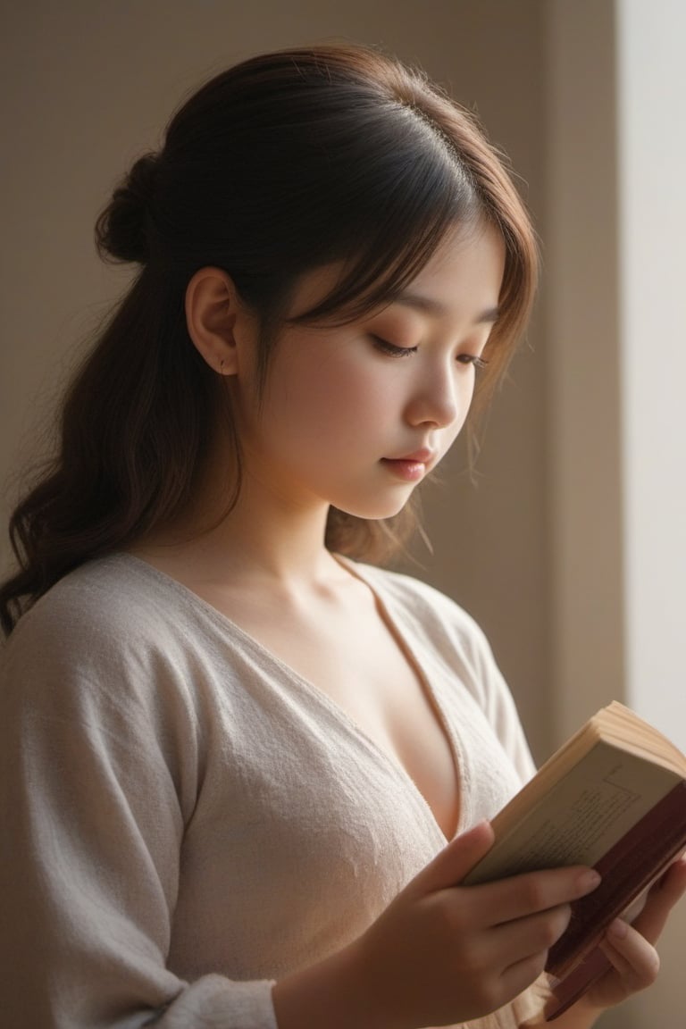 (((iconic but extremely beautiful)))
(((Voluptuous and yet  so adorable,photographed)))
(((Girl japanese 13-year-old Reading)))
(((view profile, view angle,view closse-up zoom)))
(((Chiaroscuro light background)))
(((Lighting simple colors)))
(((intricate details,masterpiece,best quality,hyperrealistic, photorealistic)))(((by Murata_Range style)))