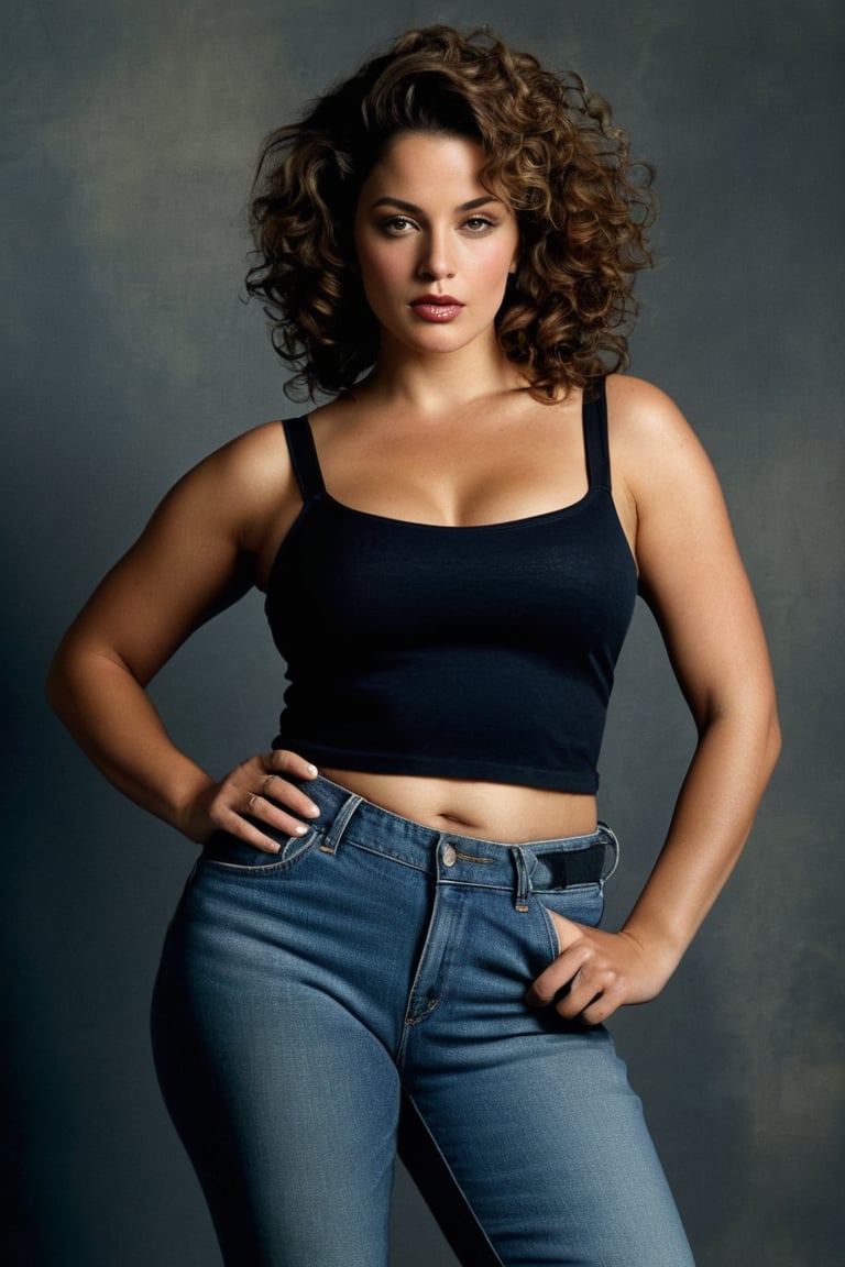 (((iconic Woman but extremely beautiful)))
(((Voluptuous and yet  so adorable,photographed 1966)))
(((looking at viewer, midriff, pants, tank top cotton, jeans denim dirty,broken,old)))
(((Hair curly long)))
(((Chiaroscuro darkness simple colors)))
(((gorgeous, voluptuous, sexy, rock hard)))
(((view profile, view angle, dutch_angle)))
(((Chiaroscuro light background)))
(((intricate details,masterpiece,best quality,hyperrealistic, photorealistic)))
(((by Annie Leibovitz style, by caravaggio style))),bbw