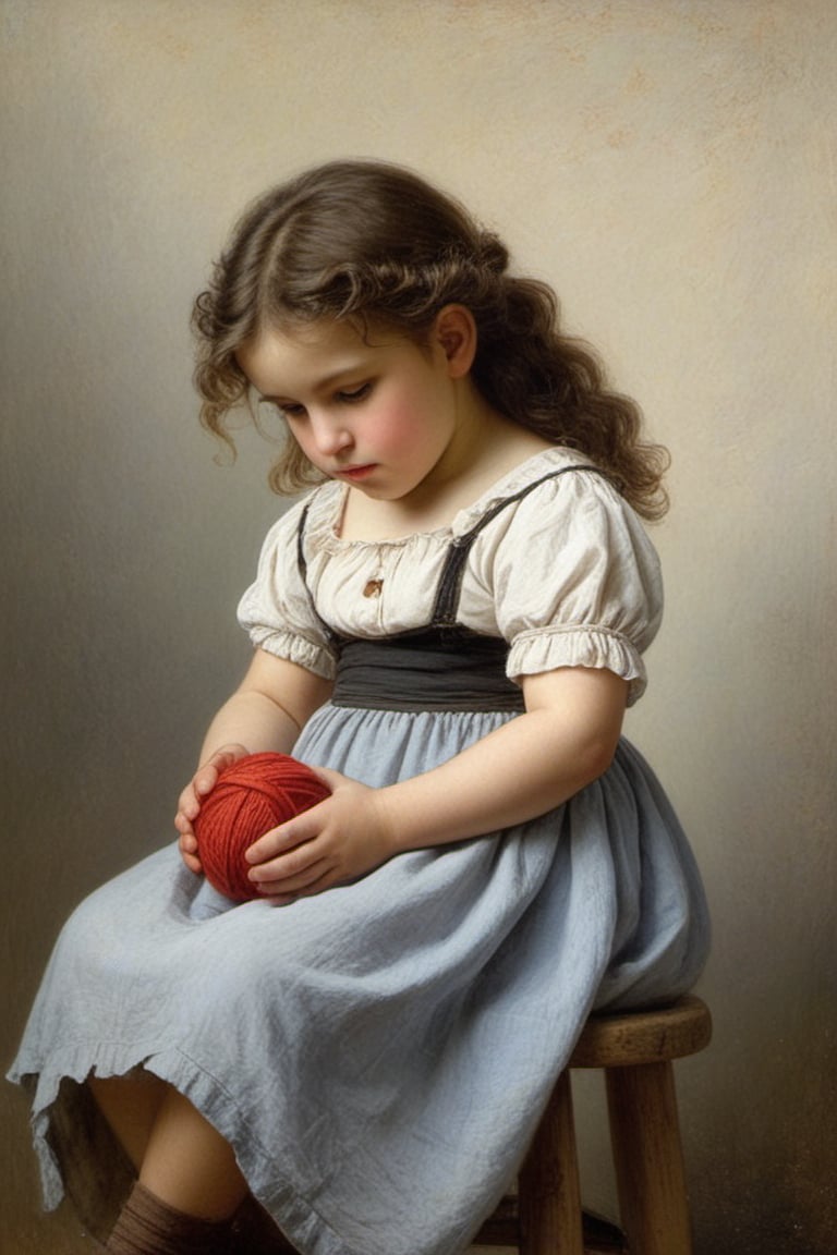 (((iconic oíl painting but extremely beautiful)))
(((Voluptuous and yet  so adorable,photographed)))
(((The Little Knitter,1882 by William Adolphe Bouguereau. Paris.)))
(((view profile, view angle,view close-up zoom)))
(((Chiaroscuro light background)))
(((Vivid simple colors)))
(((intricate details,masterpiece,best quality,hyperrealistic, photorealistic)))