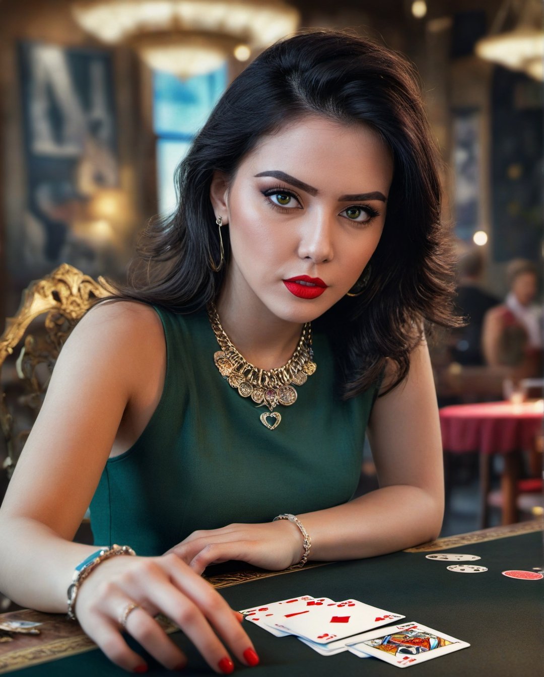 Extremely Realistic, 4K HDR Image, 
1girl, solo, black hair, holding, jewelry, necklace, bracelet, lipstick, watch, upside-down, realistic, card, playing card



Image Quality & Style

In frame, accurate perspective, vibrant, Sharp, focus, Clear, vibrant colors, vibrant lighting, natural lighting,  natural setting, realism, naturalism, detailed, Natural, realistic, high contrast, natural color contrast, photo, accurate, rich colors, bold, accurate colors, eye-catching, professional, authentic, real, cinematic, photo-perfect, lifelike, accurate details, detailed surroundings, accurate shadows & highlights, accurate lighting, photorealistic, high resolution, ultra detail, hyperrealistic, 4K True HDR, ,Enhanced Reality