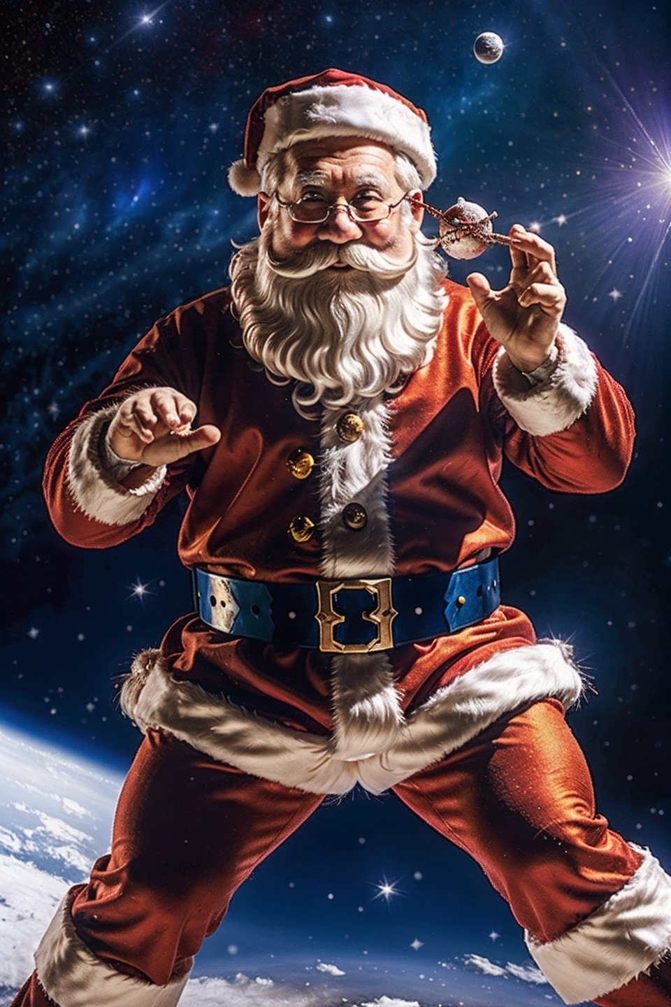 snowing:1.2, sparkling star, moon, clouds, detailed (Santa Claus, flying, in space, hands hips:1.3)

high resolution,natural lighting setup,masterpiece,(magical place:1.4),High resolution,(nsfw), (looking_at_viewer:1.3), ho-ho-ho smile,Masterpiece