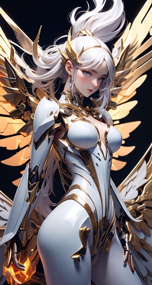 girl with mechanical huge wings, mechanical wings, tight mecha suit, sexy mecha suit, angel feathers, snowflakes, surreal sweet girl, giant mechanical gem, holographic, holographic texture, wlop style, space, angel gundam, hdsrmr, fire element, HeiJing1,solorpunk