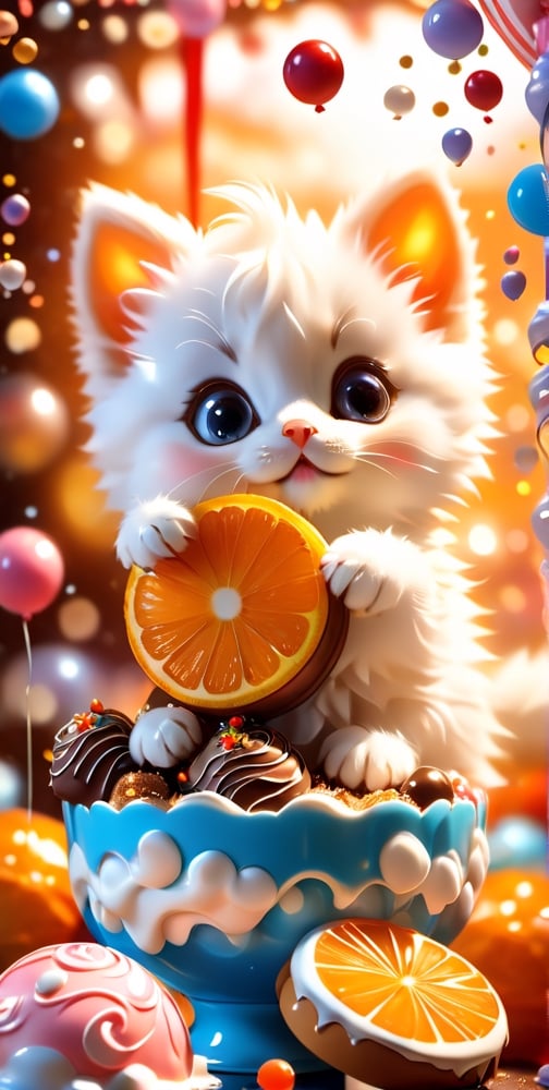 (orange mixed white kitten), cat lying on edge of cup, cute cat in cup, closeup angle surrounded by sparkling dream bubbles, animal, detailed focus, fluffy fluffy kitten, deep bokeh, beautiful , warm and sweet cute background with many cat shaped cookies. Visually pleasing, more details
Best quality, masterpiece, Detailedface, high resolution 8K, candyland, full background, candy, candy, lollipop, chocolate, ice cream, swirl lollipop, strawberry, ice cream, donut, cake, cupcake, balloon, chocolate bar, foam, cream, whipped cream, dessert, pastry, candy wrapper, icing, tea cup, confetti, marshmallow, jar, masterpiece