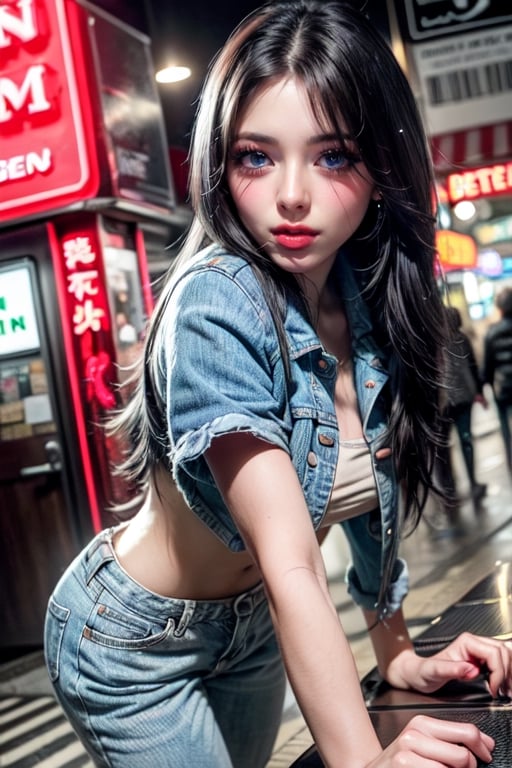 (((masterpiece))),(((long eyelashes and eyelineri))),(((beautiful))),(((ultra realistic))),




handsome girl , Arabian features, black flowing hair, bronzed face, brown eyes, thick eyebrows, warm honey brown complexion, hooked nose, full lips, confident stance, ethereal glow, neon lights, alleyway, simple stylish attire, tight denim jeans, denim jacket, red t-shirt, dimly lit, warm inviting light, neon signs, narrow passageway:: portrait photography, Arabian style, warm honey brown complexion, neon lights, ethereal glow, dimly lit, confident stance, narrow passageway:: wide angle lens, neon lights, ethereal glow, dimly lit, confident stance, narrow passageway:: --ar 4:5,(((bent over))),(((medium breast))),
