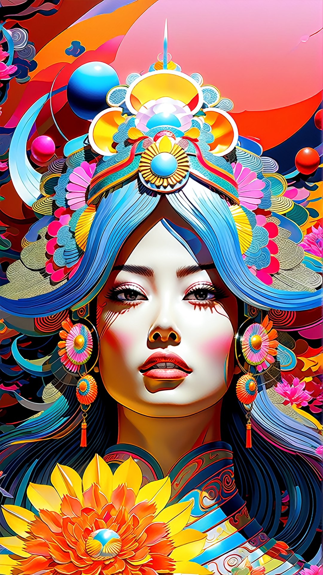 Fantasy illustration, psychedelic art depicting an illusory, disturbed, abstract, ephemeral, elusive and unstable visual narrative, digital painting, mesmerizing and highly detailed, vivid colors, surrealism, psychedelic background, intricate details, 3D rendering, oil painting, delicate , octane rendering. Hayao Miyazaki style.,High detailed ,armor,Chinese_armor