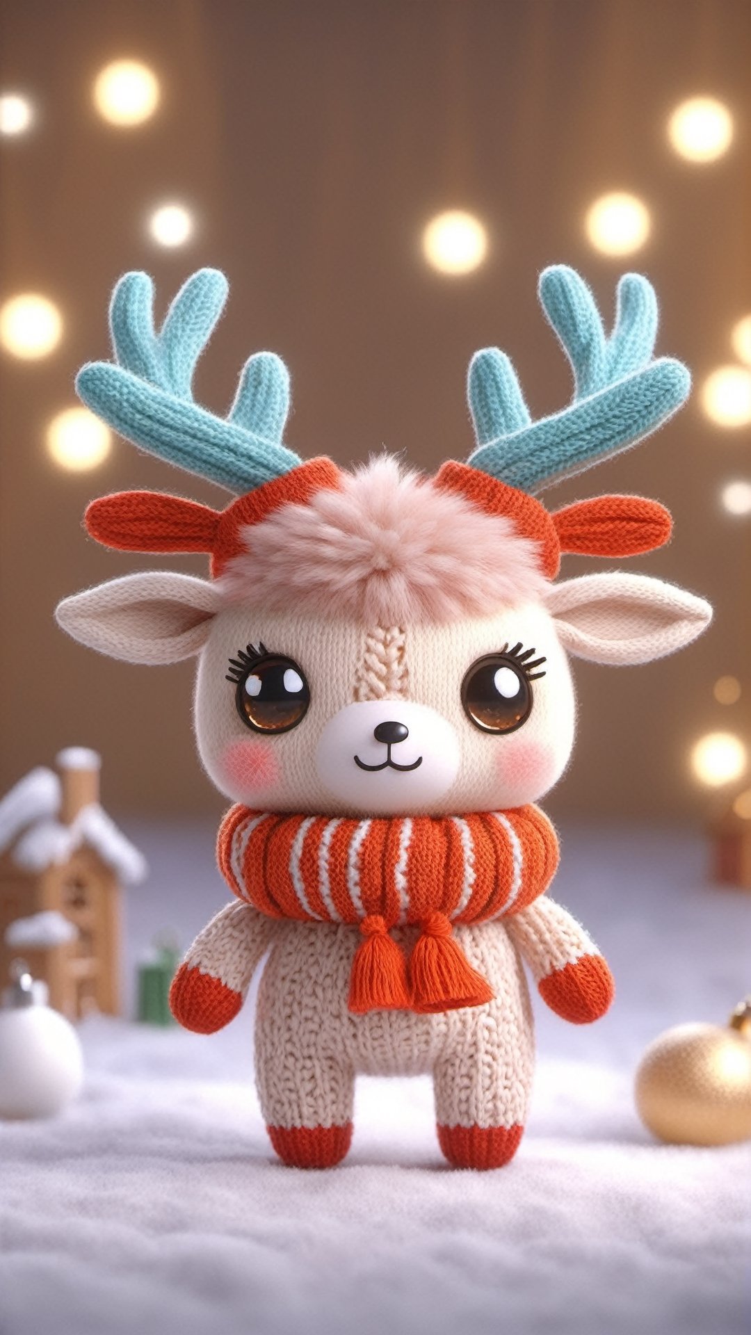 a detailed view photo of a chibi deer made of knitting,simple_night background,hyper detailed, trending on artstation, sharp focus, studio photo,8K,masterpiece,best quality,high resolution,aesthetic portrait,ral-chrcrts,christmas,sweetscape