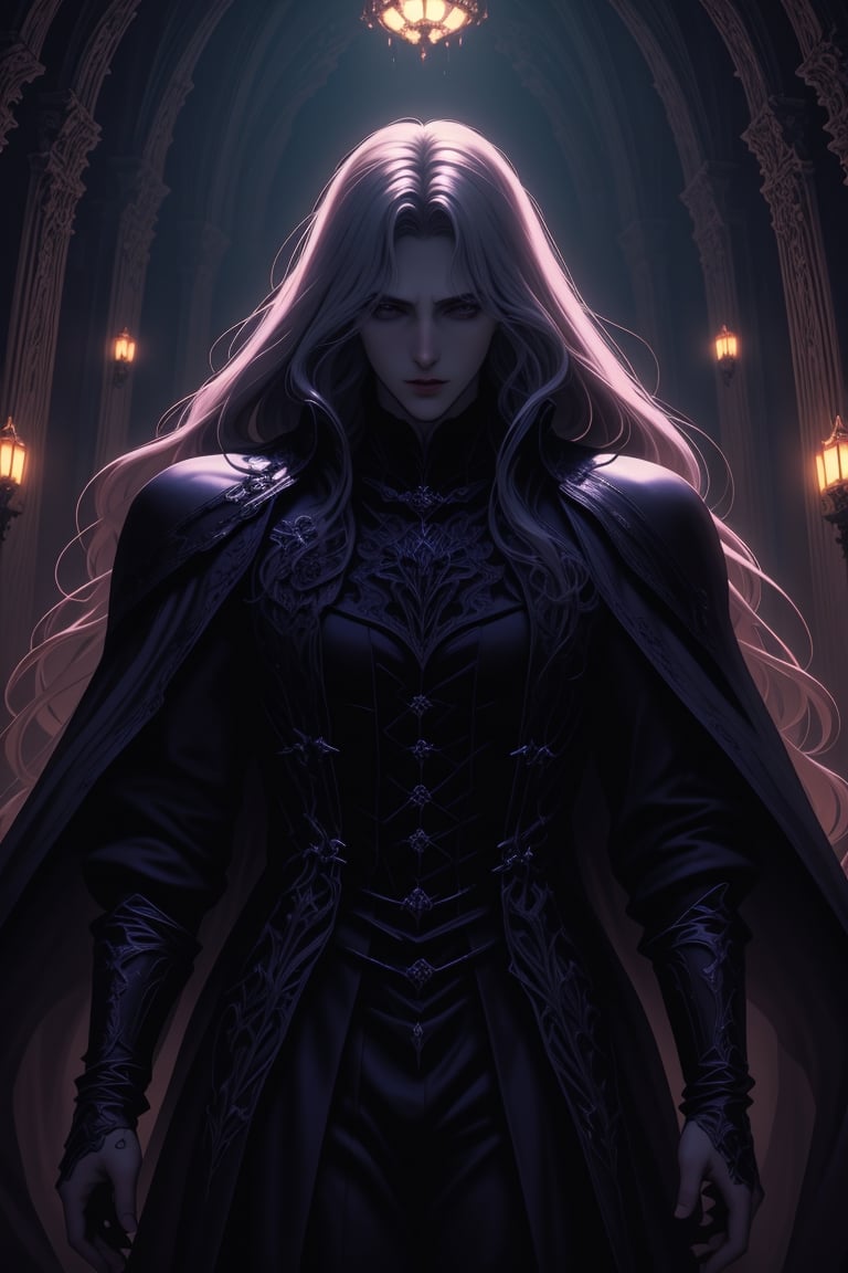 detext and clear my favorite image of epic male Alucard from (Castlevania Games) inside the thrilling mansion, (solo), generate a 3d high-quality composition, polish it in intricate details with vibrant colors, render it in (Unreal Engine 5), invading lighting beams from windows , ray-tracing, highres image scan, konami, glamourize it with (Castlevania Lightning),<lora:659111690174031528:1.0>