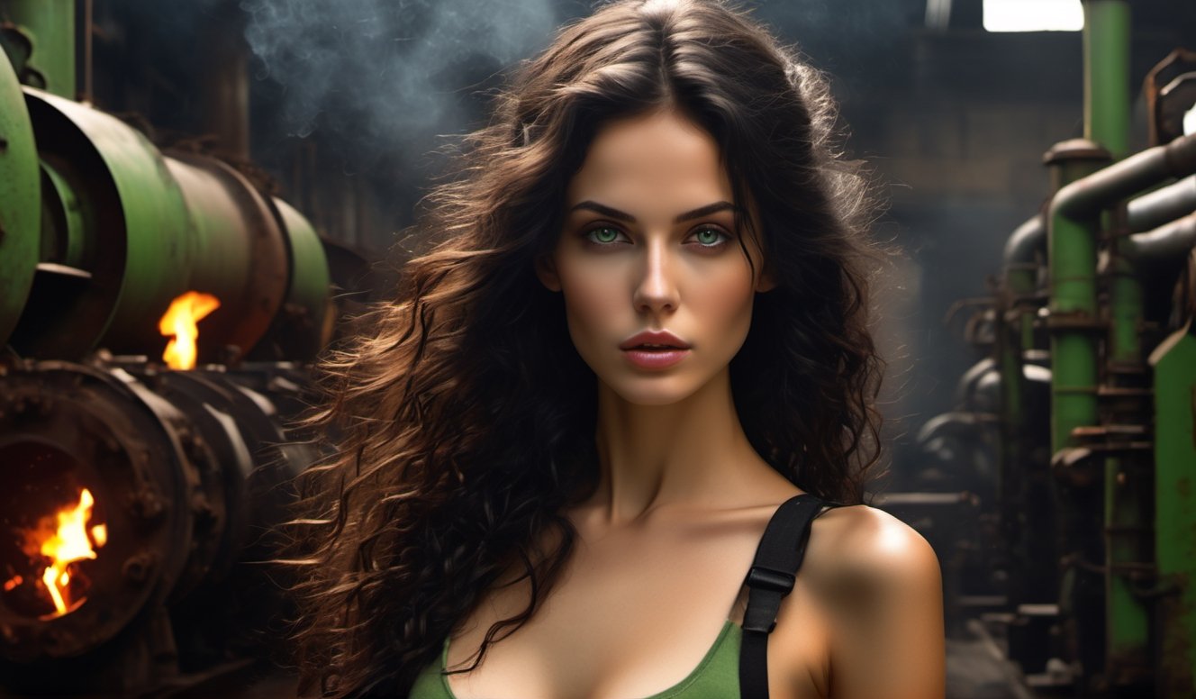((photorealistic)), detailed realistic Poster of a 
(beautiful girl standing in a steel factory, armed girl, half-naked girl with tactical equipment, heroic pose, action pose, weapons),action, nudism, exhibitionism,
cute caucasian girl,full body,((long black hair:1.3)),(green eyes), beautiful girl with fine 
details, Beautiful and delicate eyes, 
detailed face, ((realism: 1.2 )),full body,(Beautiful fine and delicate skinny body:1.5),(beautiful stunning girl),(sexy girl),cute face),snow-white delicate skin,very long 
light black curly hair,( pale porcelain skin ),
wet bodies, wet hair, steam, water,sharp body, 
poor lighting,bonfires, moonlight,dust, smoke, volumetric lights, detailed shadows,  steam 
coming out of sewers and pipes, exhibitionism, 
dirty worn out steel factory, worn out pipes, rusty steel structures, abandoned steel factory,
correct body proportions,
sharp body, highly detailed body, highly detailed face, perfect lighting, shadows, sharp focus, slide shot, full - shot,, a wide full shot, 
8k high definition, insanely detailed, intricate, masterpiece, high contrast, great sharpness,highest quality, photo-realistic,more detail XL