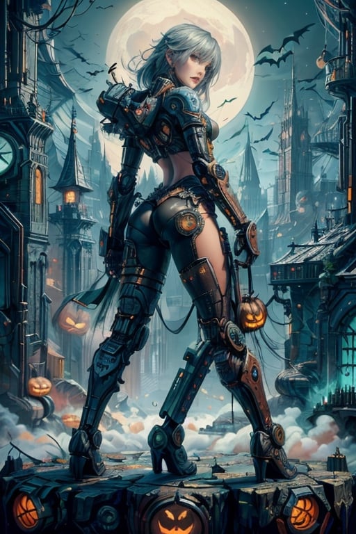 High detailed, (xx)1girl, masterpiece, best quality, 8K, highres, absurdres:1.2, masterpiece, best quality, ultra-detailed, illustration,halloweentech ,1 girl, beside a tower highth 2 meters,
scifi,supernatural green, mummy, fitness,scifi,mummy costume,spooky,topless, thin body, slim body, skinny, longer legs, thin legs,sepread legs,
grey hair, tiny boobs, flat chest, robot bike, motorbike, warcraft, steampunk,detail feet, perfect quality, view from rear,looking at viewer, detail hands, detail fingers, thin lips, motor truck, steam, gas, 