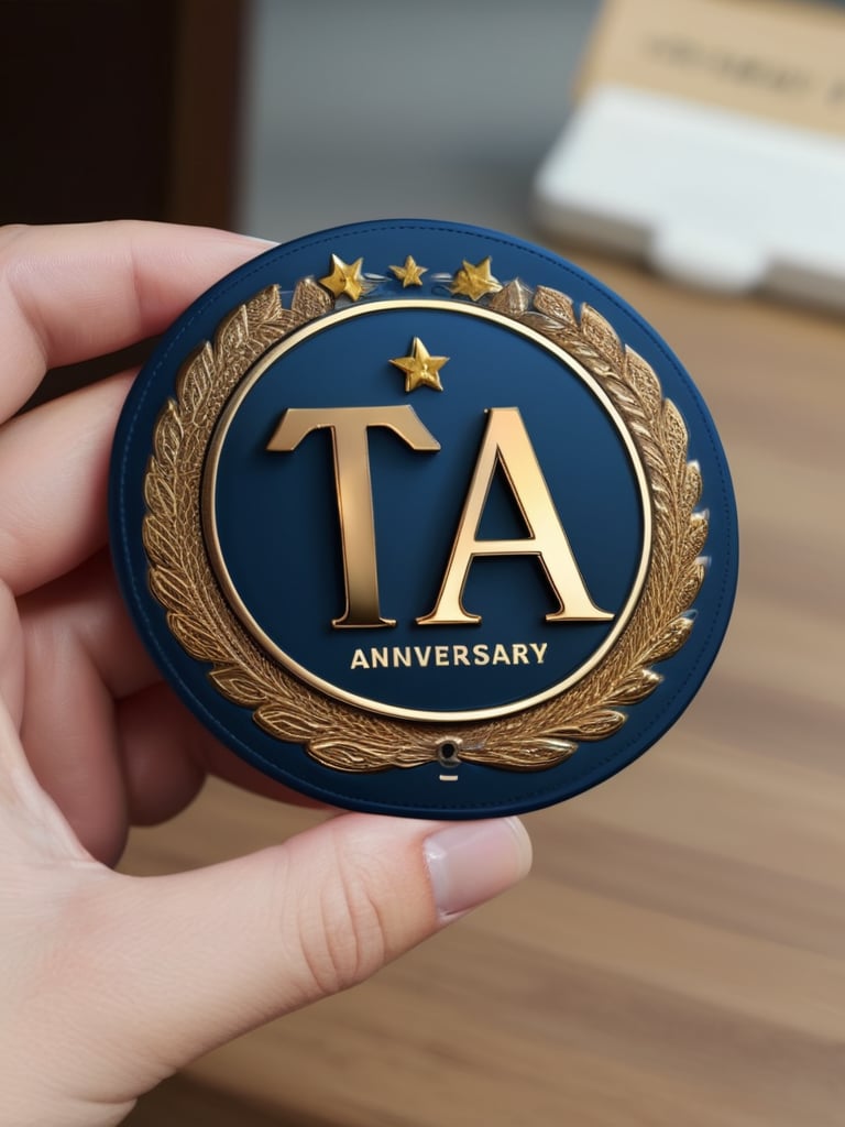 Masterpiece, realistic. High quality.
Badge. With text: TA Anniversary