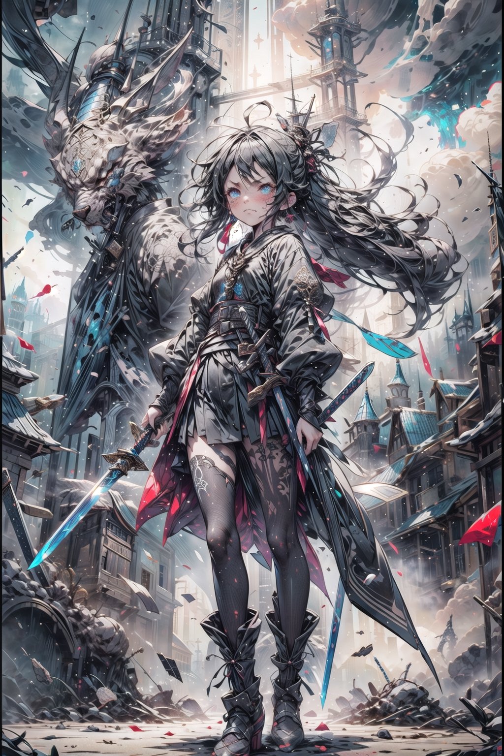 Medieval equipment,girl, knights,armed,Holding swords in one hand,serious (ensemble stars!),sad_face,shed tears,nuttiness,weapon,fantasy00d