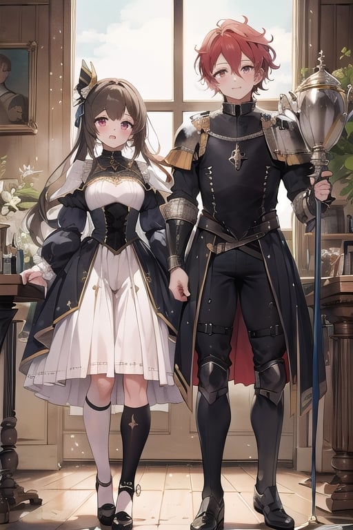 Medieval equipment,  left man and right woman, knights (ensemble stars!)