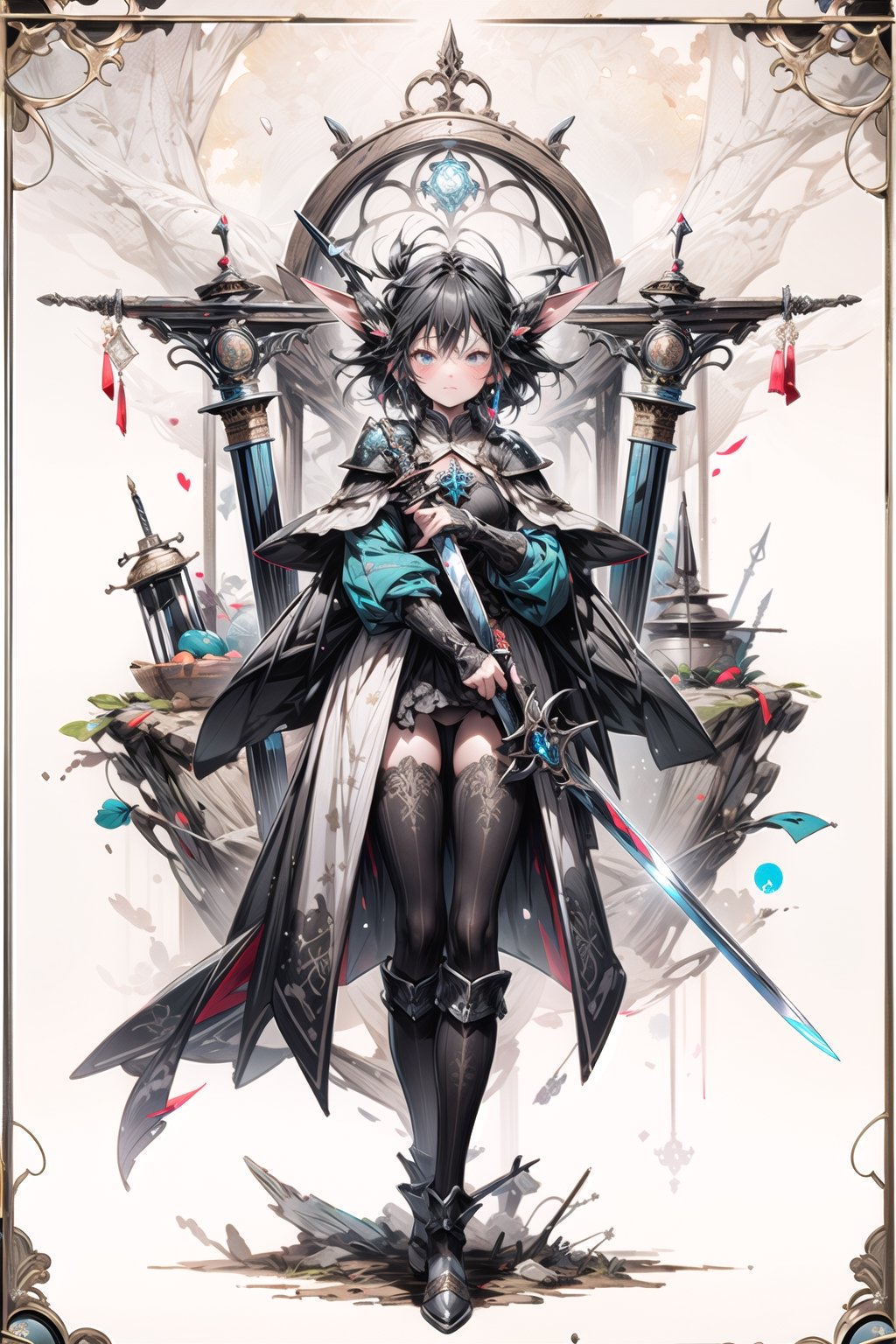 Medieval equipment,girl, knights,armed,Holding swords in one hand,serious (ensemble stars!),sad_face,shed tears,nuttiness,weapon,fantasy00d,wrench_elven_arch