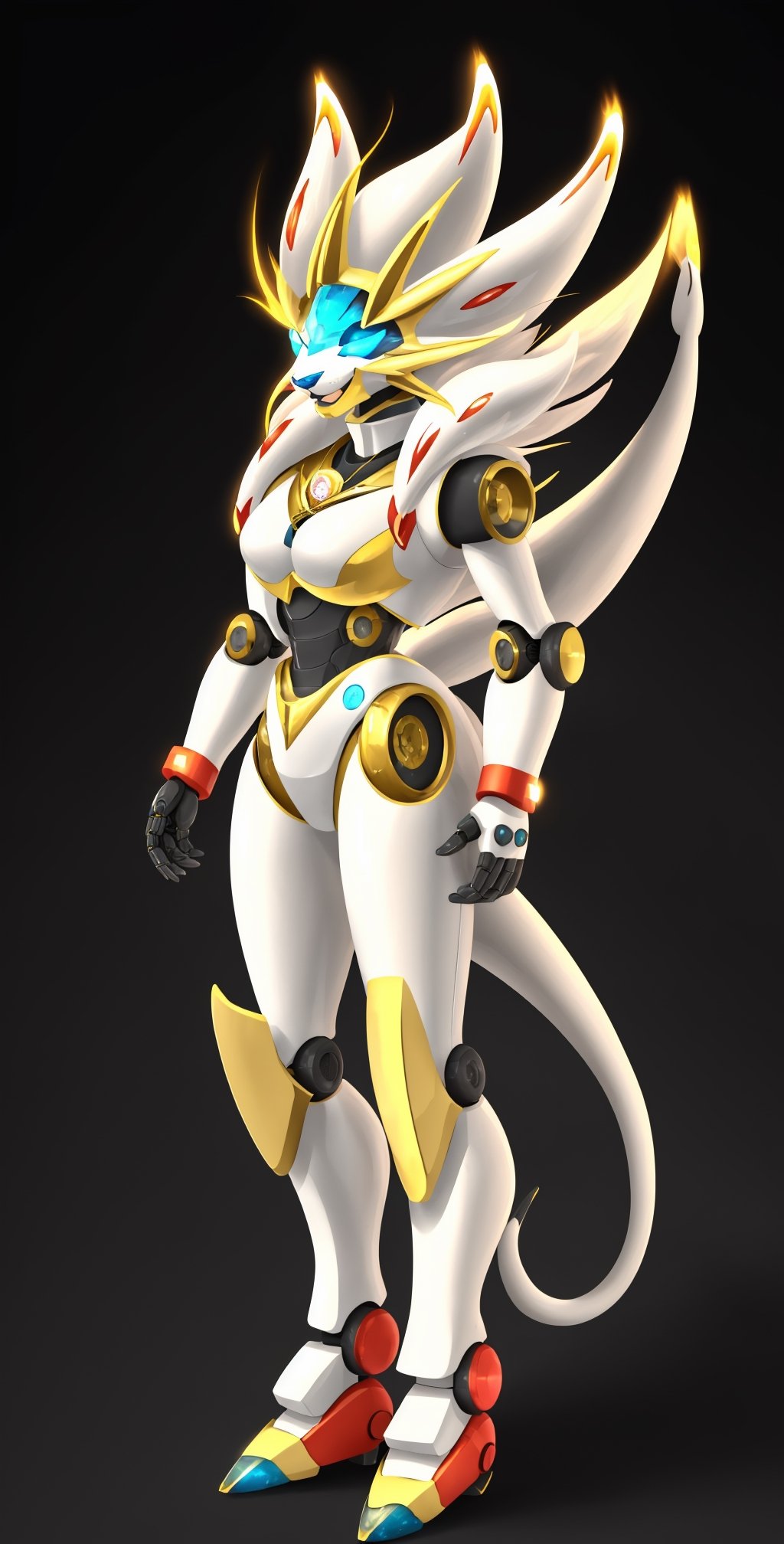 (No background:1.3), (White background:1.3), (solo:1.3), (full body:1.3), (blue mantellic tattoos),(solgaleo:1.2),helmet, scifi, futuristic, lots of small parts, (mecha, robot:1.2), (ultra detailed:1.5), anime style,(lion with long ears and an ultra-fluffy mane and scruff), neon, glowing and luminescent, long hair,radiant iridescent fire energy,Spirit Fox Pendant, wrenchsmechs, gold mecha,,Solgaleo,kasamoto eri,wrenchsmechs