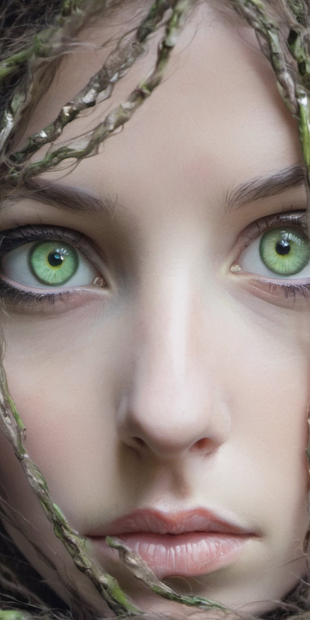 close up of a female face,pale green eyes,captivating,intricately detailed,