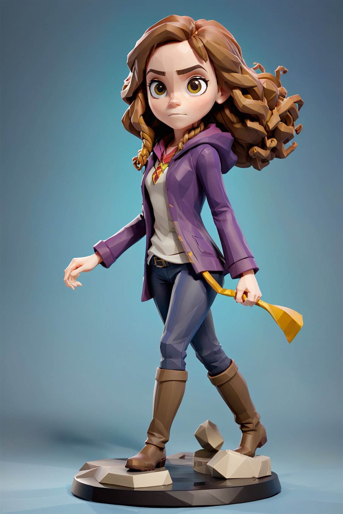 Hermione Granger from harry potter as a Disney Infinity figurine, very stylized, exaggerated features