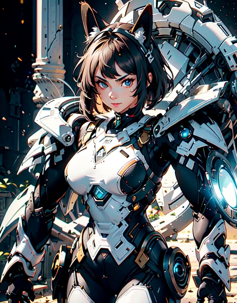 8k, ultra sharp, European and American man, A fashion model, ultimate shadow warrior armor:1:9, hyper ultra mega armor full power:1.9, tech, strong, warrior, space, war, full, imperial, buster, shield, blade, extreme, Glamour, paparazzi taking pictures of her, brunette hair, Brown eyes, 8K, High quality, Masterpiece, Best quality, HD, Extremely detailed, voluminetric lighting, Photorealistic,perfecteyes,3DMM,valsione r,DonMCyb3rN3cr0XL  ,rfktr_technotrex,cat ear,Rabbit ear,highres