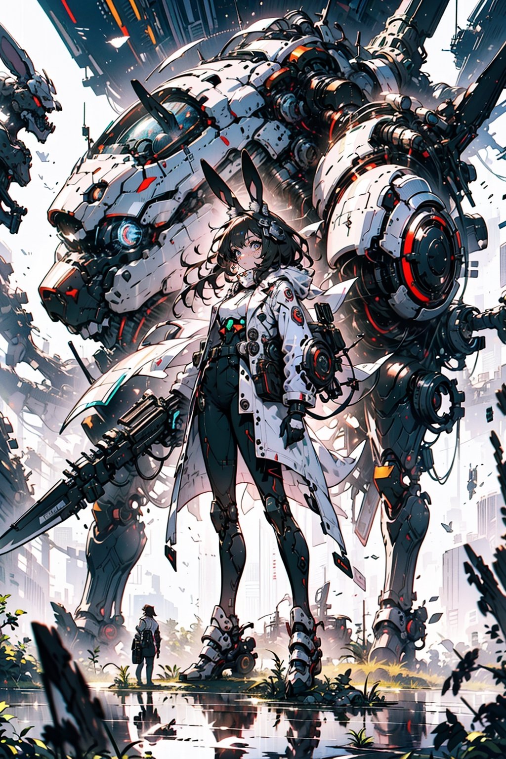 8k, ultra sharp, European and American man, A fashion model, hyper ultra mega armor full power:1.2, tech, strong, warrior, space, war, full, imperial, buster, shield, blade, extreme, Glamour, paparazzi taking pictures of her, brunette hair, Brown eyes, 8K, High quality, Masterpiece, Best quality, HD, Extremely detailed, voluminetric lighting, Photorealistic,perfecteyes,3DMM,valsione r,DonMCyb3rN3cr0XL  ,rfktr_technotrex,cat ear,Rabbit ear,highres,ancient_beautiful,full-body_portrait,evangelion mecha