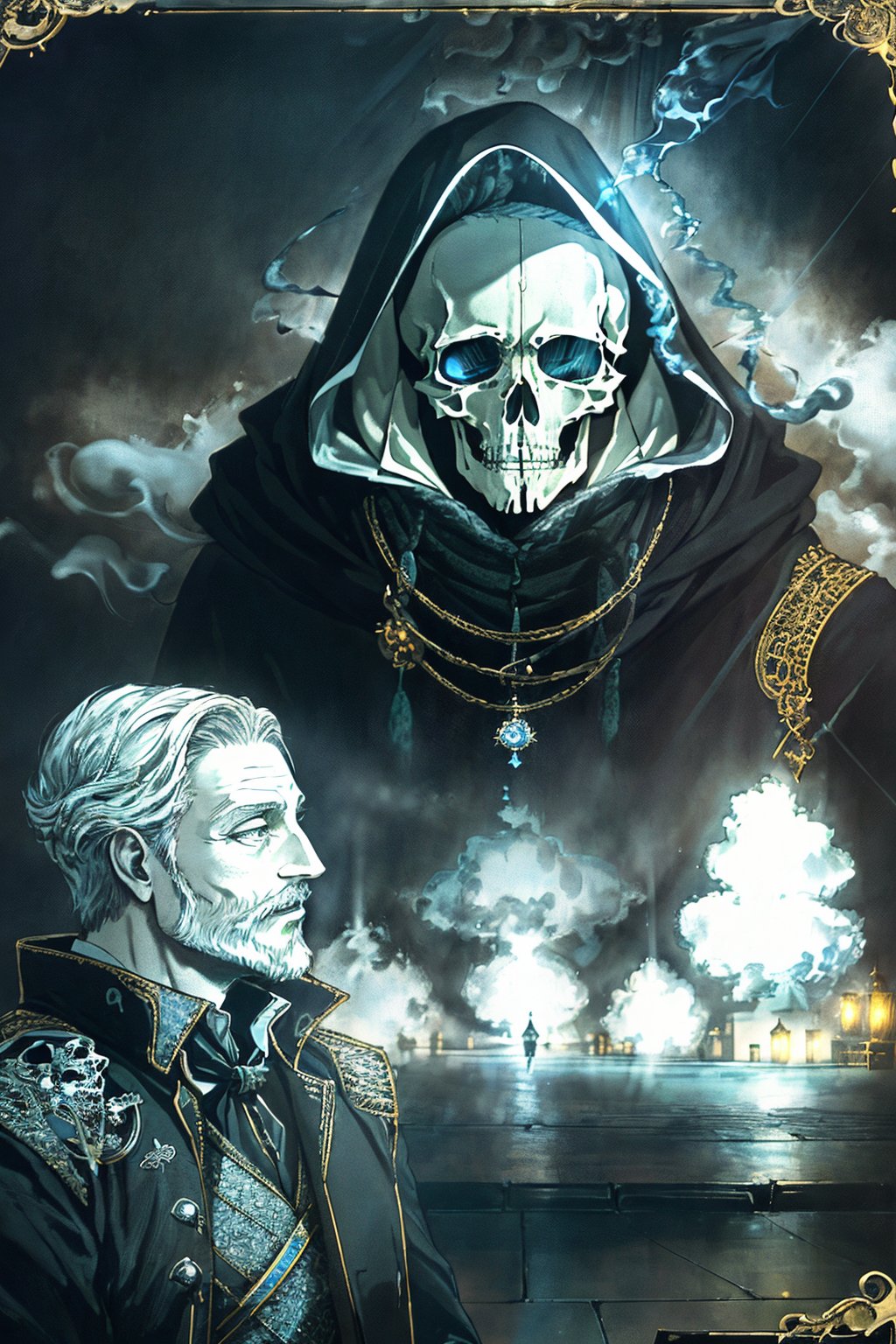 

grand view, digital art of Shakespeare performing the play "To be or not to be" in a grim reaper outfit, looking at a skull he holds in his hands, a phantasmagoric piece of theatrical action, he is in the middle of a stage, with lights focusing on his body and a few smoke in the background surrounding, global illumination in yellow, , 




vibrant ambience, lively atmosphere, adorned with fairy lights and candles, captured in photorealistic detail with real skin textures, soft lighting, and presented as an absurdres masterpiece.

highly detailed HDR photo, 8k quality, best quality, high resolution ultra photorealistic, high definition, highly detailed photo, photon mapping, dynamic angle, professional lighting, highly detailed face and body,expressive eyes, perfectly detailed face

 ,jonnzack_art_style