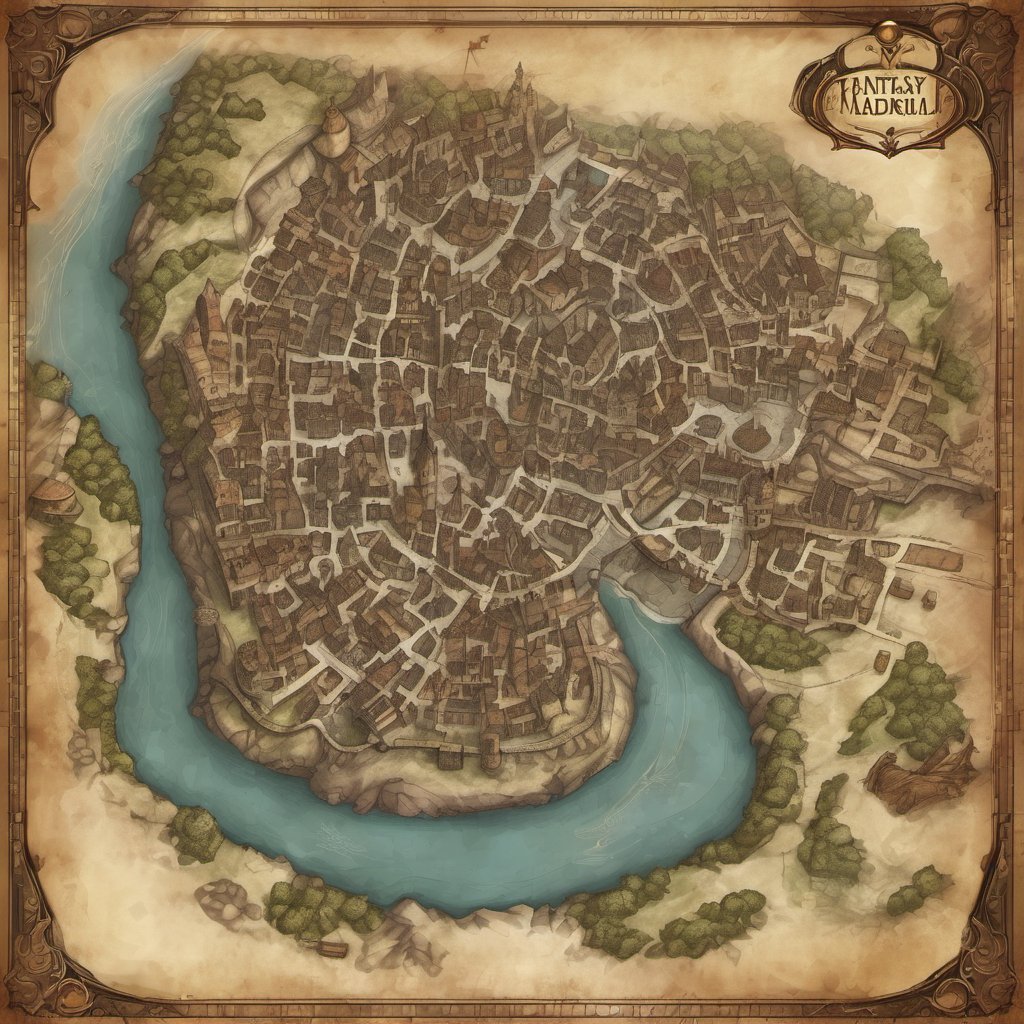 fantasy medieval city map, old map
