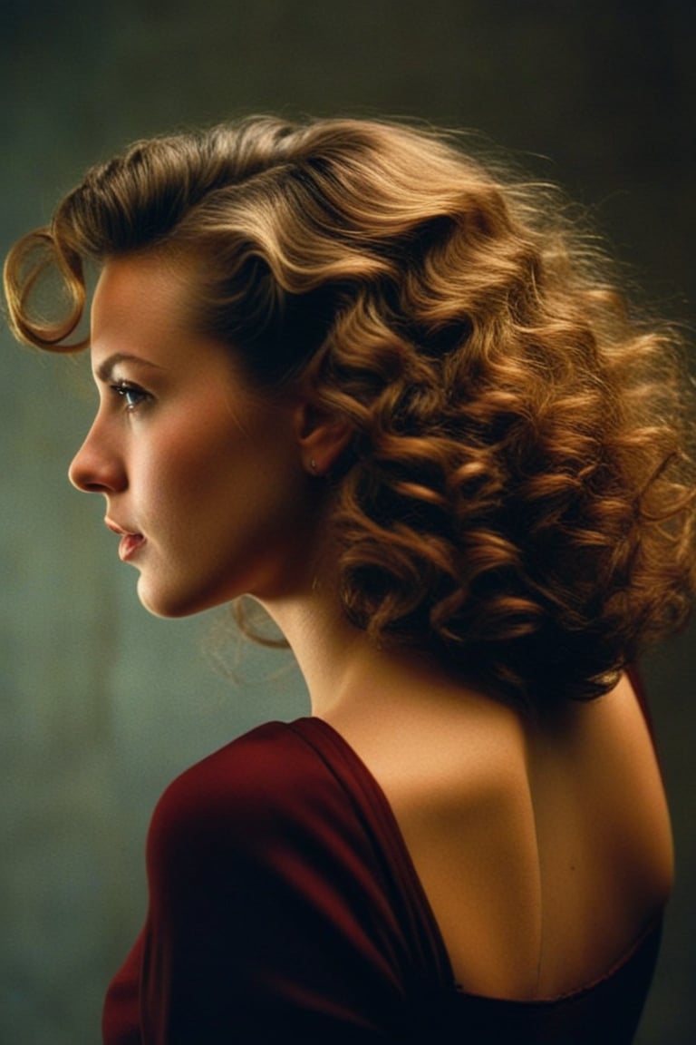 (((Iconic girl but extremely beautiful)))
(((1940s age style)))
(((large hair curly)))
(((Chiaroscuro light full colors background)))
(((masterpiece,minimalist,epic,
hyperrealistic,photorealistic)))
(((view profile,view detailed,
dutch_angle)))
(((Annie Leibovitz style, by Michael Curtiz style))),Movie Aesthetic