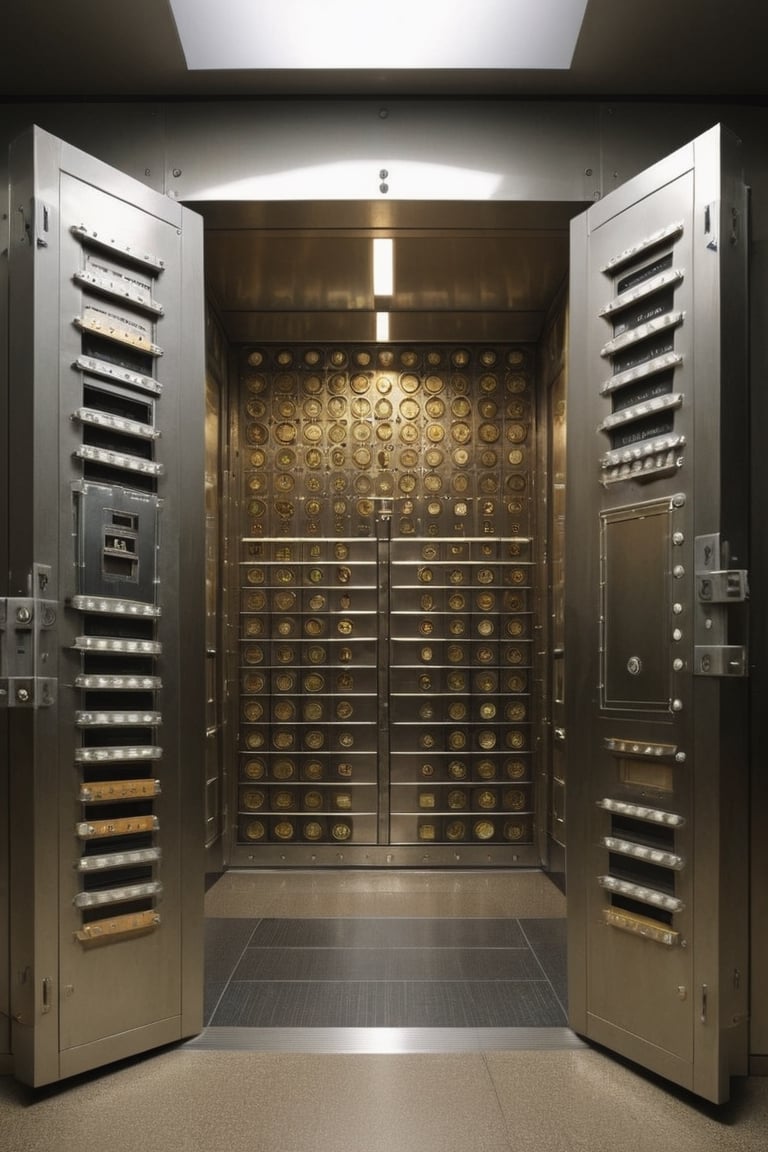 Bank vault,
Open,
Money,
Millions,