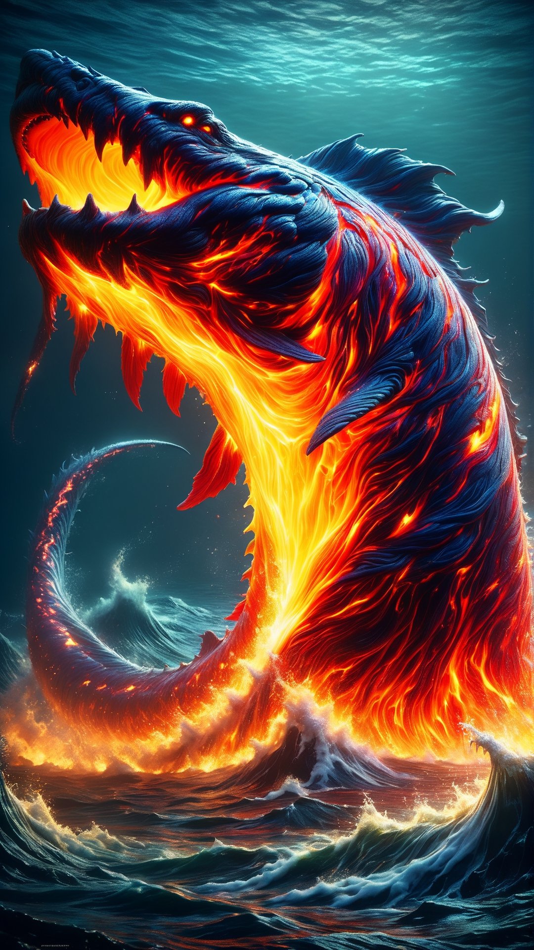 
A monster in the depths of the ocean breathing fire, bright colors, digital painting, dramatic lighting, cinematic, establishing shot, extremely high detail, photo realistic, cinematic lighting, pen and ink, intricate line drawings, by Yoshitaka Amano, Ruan Jia, Kentaro Miura, Artgerm, post processed, concept art, artstation, matte painting, style by eddie mendoza, raphael lacoste, alex ross