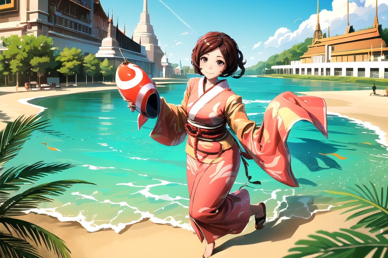//Quality, (masterpiece), (best quality), 8k illustration,
//Character,1girl, solo, , , adult female, entoma, skeleton hands, bone hands, hone arms
//Fashion,
//Others,
,Songkran Festival, Songkran day, water splash, water festival, water gun, sand castle, water bucket, golden pagoda, golden temple, festival flags, effect of flowing water, colorful style, Thailand decoration, colorful swimming glasses, Japanese outfit, colorful long sleeve 