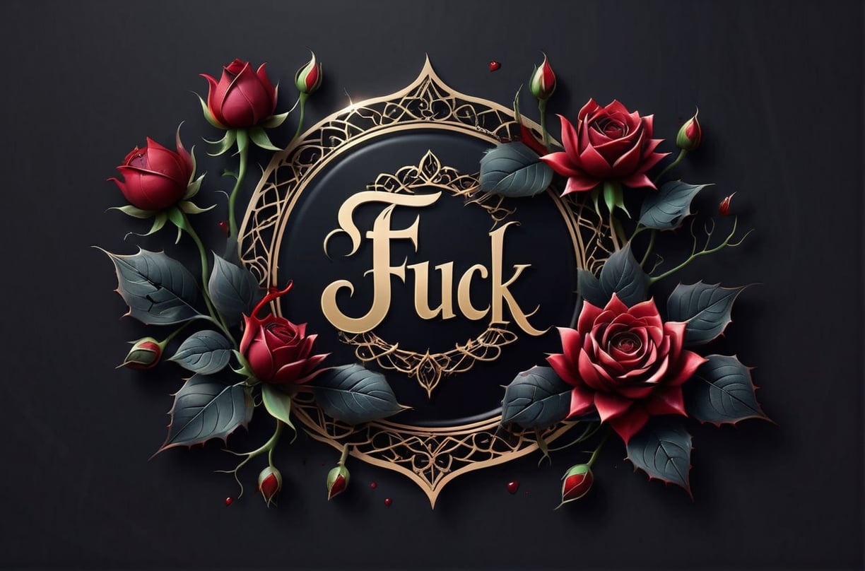 (((add text "Lingko"in the center )))masterpiece,best quality,official art, extremely detailed CG unity 8k wallpaper,filigree emblemsurrounded by black lotus flowers, dark red roses rose stem with thorns blood and oil dripping from leaves,copper skull,gear add to blank space vector image sticker design , 8K high-quality image dark shadows and bright highlight,Text