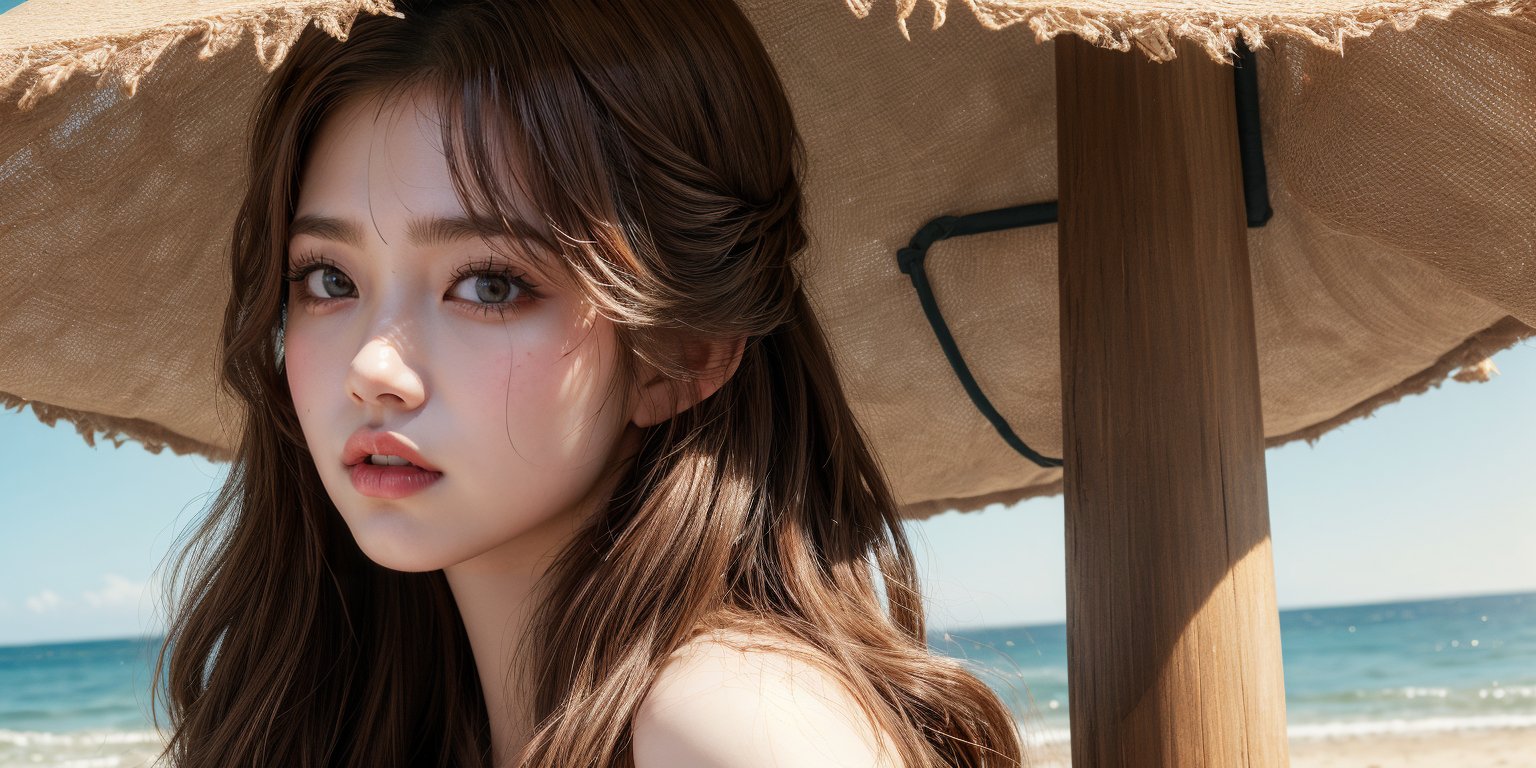 (masterpiece, best quality), (ultra-detailed), (1girl), (solo), (an extremely delicate and beautiful), age 20, (beautiful detailed sky), beautiful detailed eyes, beach, wavy hair, hanfu, Extremely Realistic