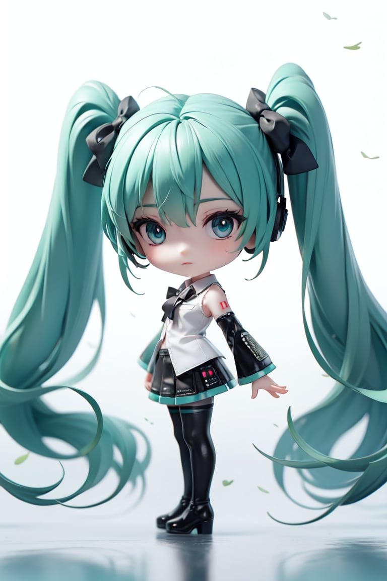 ((1 woman)), Hatsune Miku, petite girl, full body, chibi, 3D figure girl, green hair, twin tails, beautiful girl with great attention to detail, beautiful and delicate eyes, detailed face, beautiful eyes, Black cropped blazer, White shirt, Black pants, Black bow tie,, mysterious, dynamic pose, gothic architecture, natural light, ((realistic)) quality: 1.2)), dynamic distance shot, cinematic lighting, perfect composition, super detail, official art, masterpiece, (best) quality: 1.3)), reflection, high resolution CG Unity 8K wallpaper, detailed background, masterpiece, (photorealistic) quality: 1.2)), random angle, side angle, chibi, full body, mikdef,weiboZH