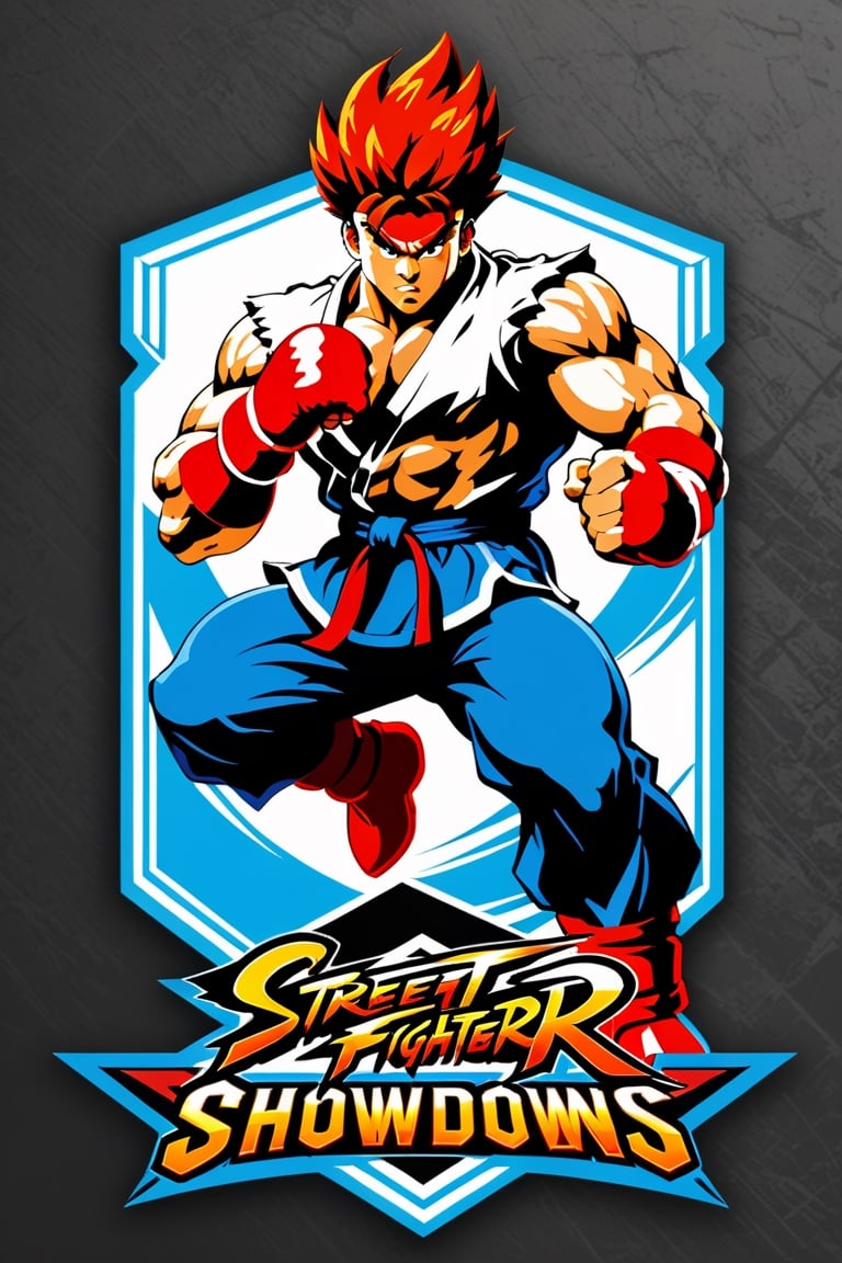  Design a simple yet dynamic logo featuring the outline of a fighting arena as the background shape. Incorporate the text "Guayaquil City Showdowns" in a bold and clear font at the forefront. In the background, include the shadowed silhouette of Akuma's iconic pose from Street Fighter, capturing the essence of intense combat. Ensure that the overall design reflects the excitement and energy of competitive gaming tournaments while highlighting the specific influence of Street Fighter's iconic character.