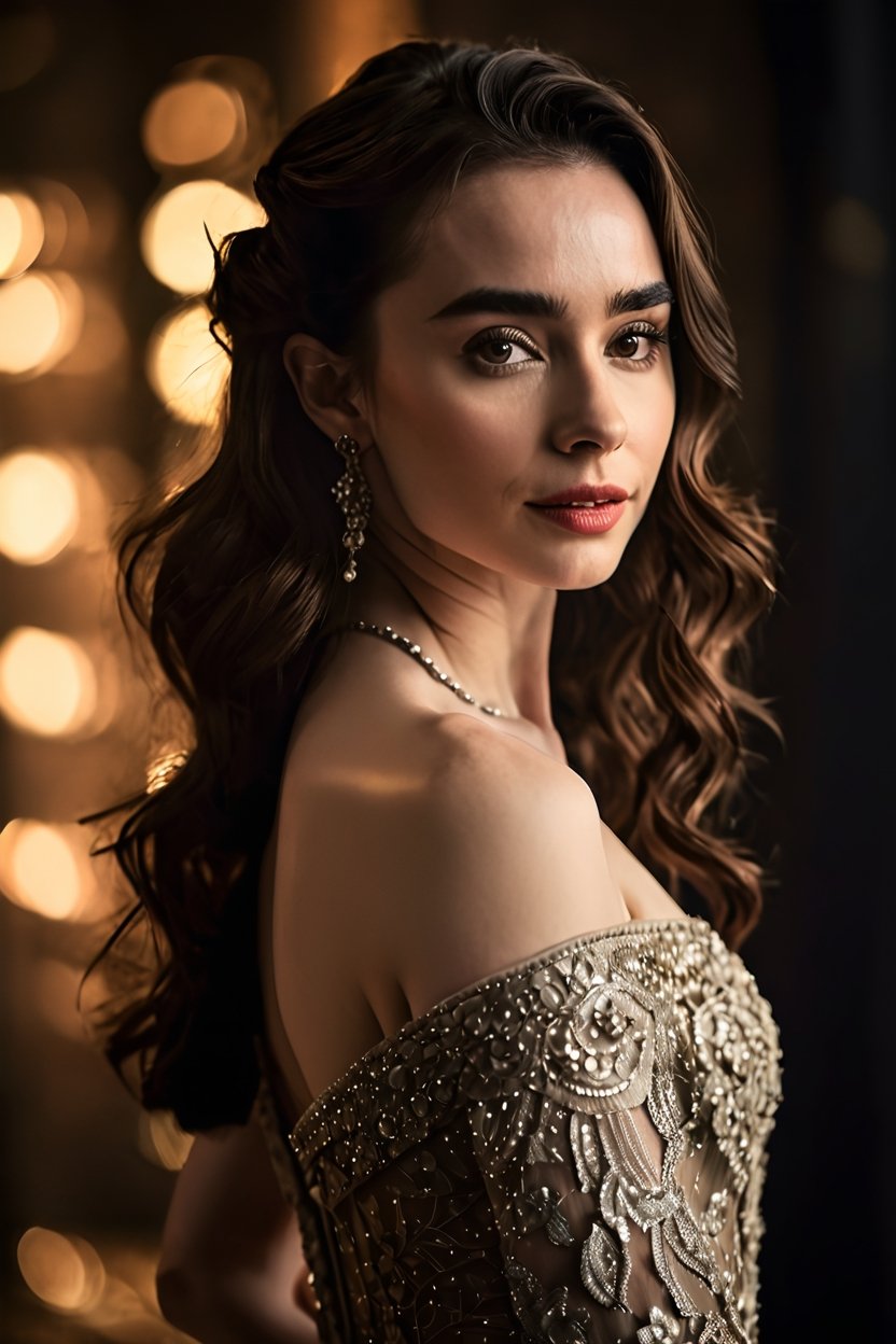 lily Collins mixed with Emilia clark, breathtaking  Portrait+ RAW photo of female dancer . cinematic lighting, dark and moody style, award-winning, professional, hires 64k, intricate details, highly detailed, UHD