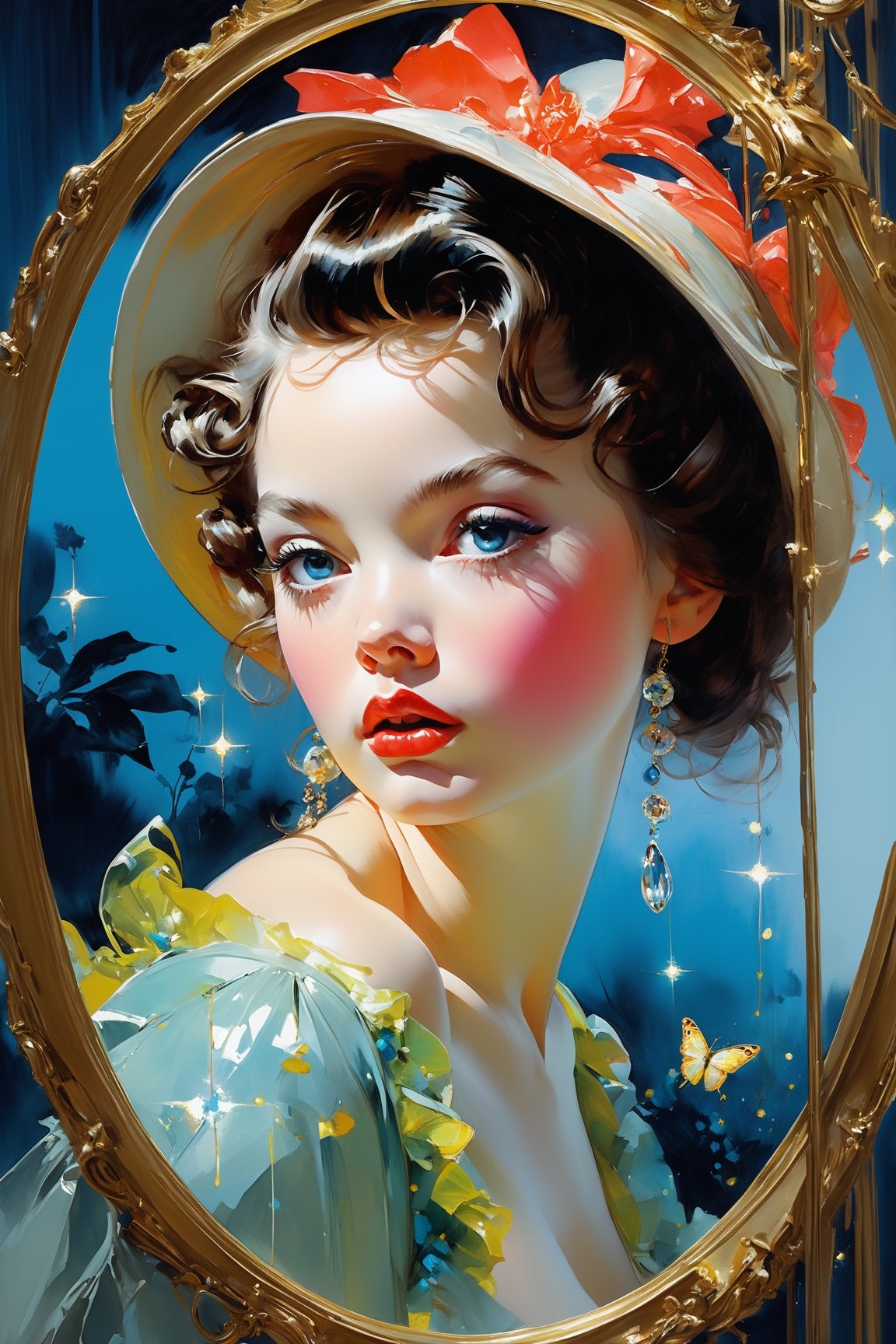  art by Jean-Gabriel Domergue, a cute teenage girl, digital art, a ultra hd detailed painting, Jean-Baptiste Monge style, bright, beautiful, splash, Glittering, cute and adorable, filigree, rim lighting, lights, extremely, magic, surreal, fantasy, digital art, wlop, artgerm and james jean