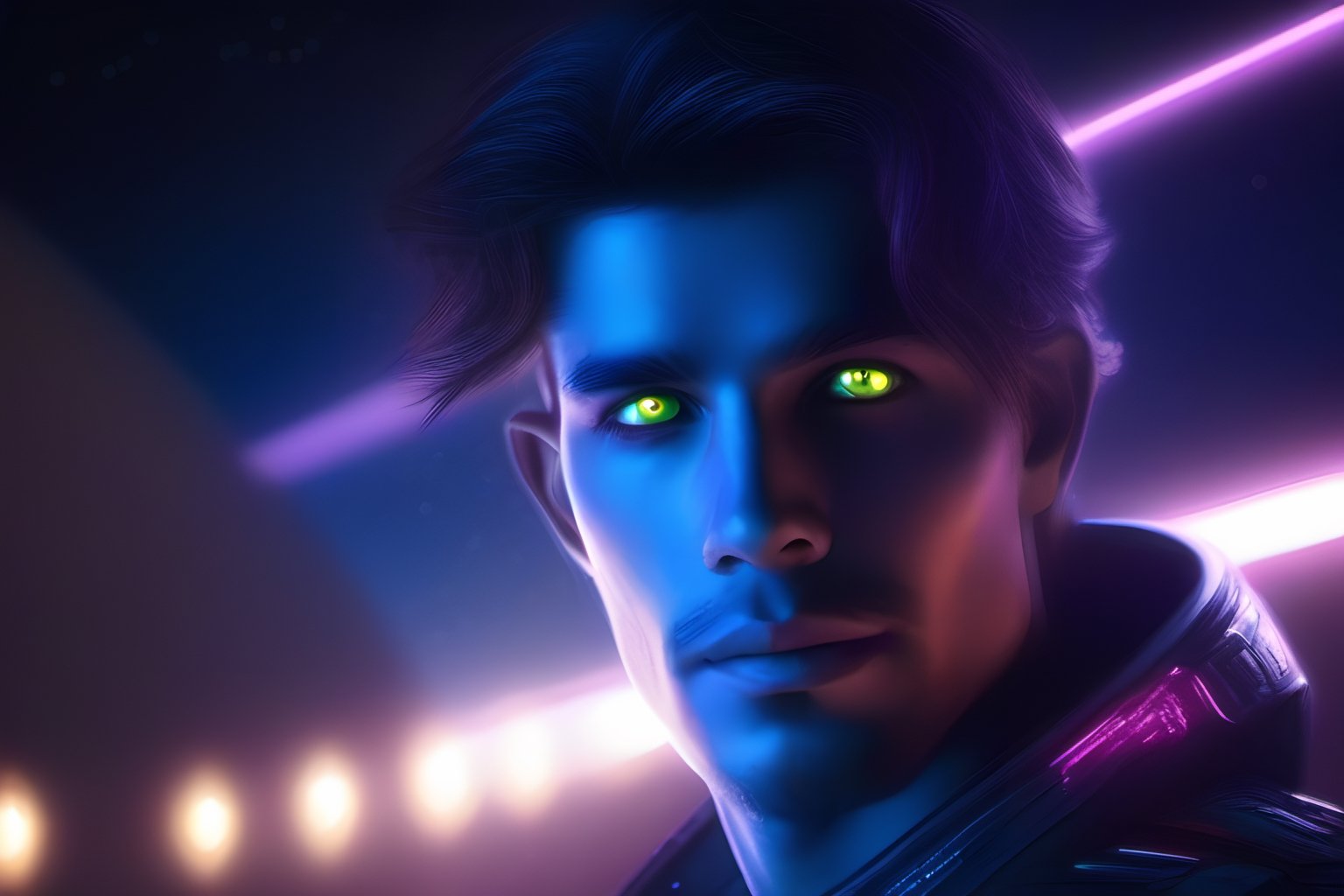 space, future, planet, man, lights, neon, perfect eyes, beautiful, realistic, 