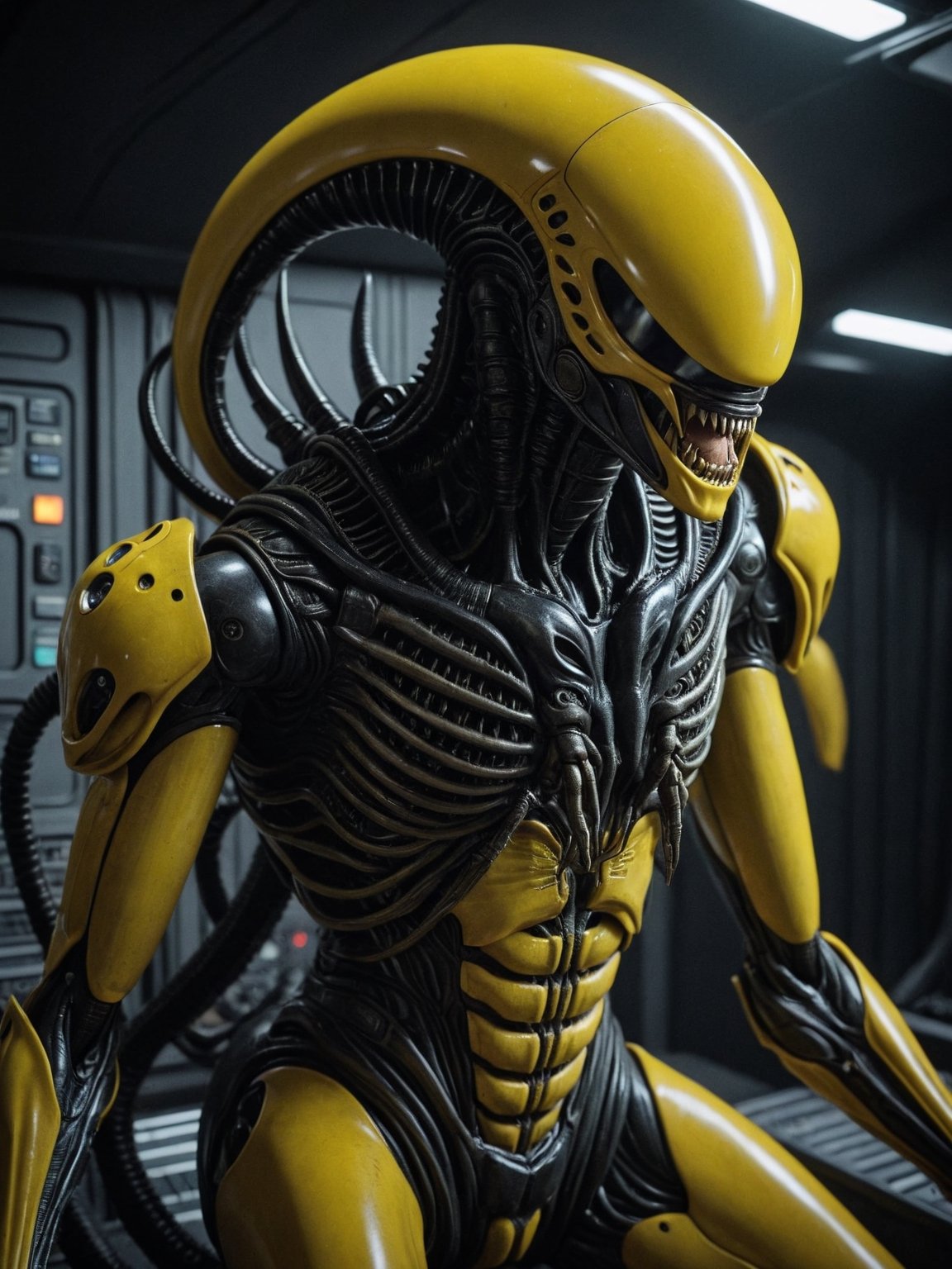 + stout  Xenomorph, the Xenomorph is Sprawling, the Xenomorph is Podcasting, wearing deep yellow, emotional, harmonious, vignette, 4k detailed epic, filmed with kodak, photo 35 mm, sharp focus, high budget, cinemascope, temperamental, epic, wonderful, grain of film, granoso