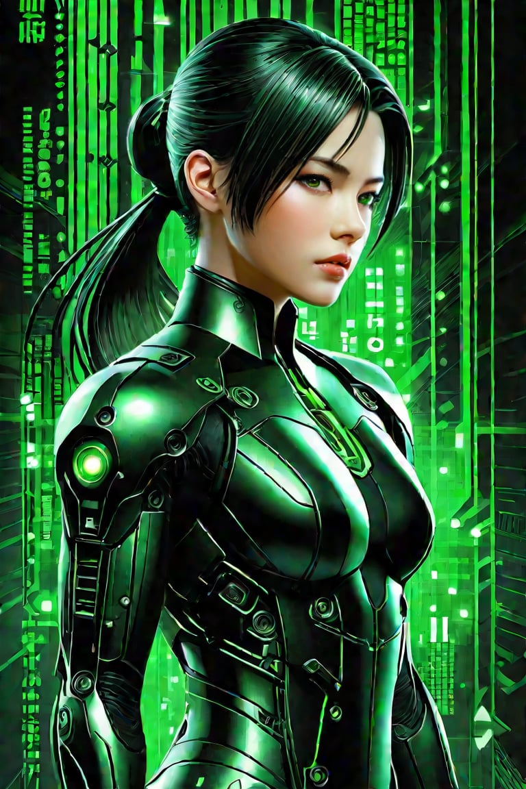 (Matrix Neo, Matrix Code, green and black color scheme, epic poster composition drawn in manga style, dynamic and highly detailed Art Station, concept art, influenced by Artgerm and Wadim Kashin), Detailed Textures, high quality, high resolution, high Accuracy, realism, color correction, Proper lighting settings, harmonious composition, Behance works,sad