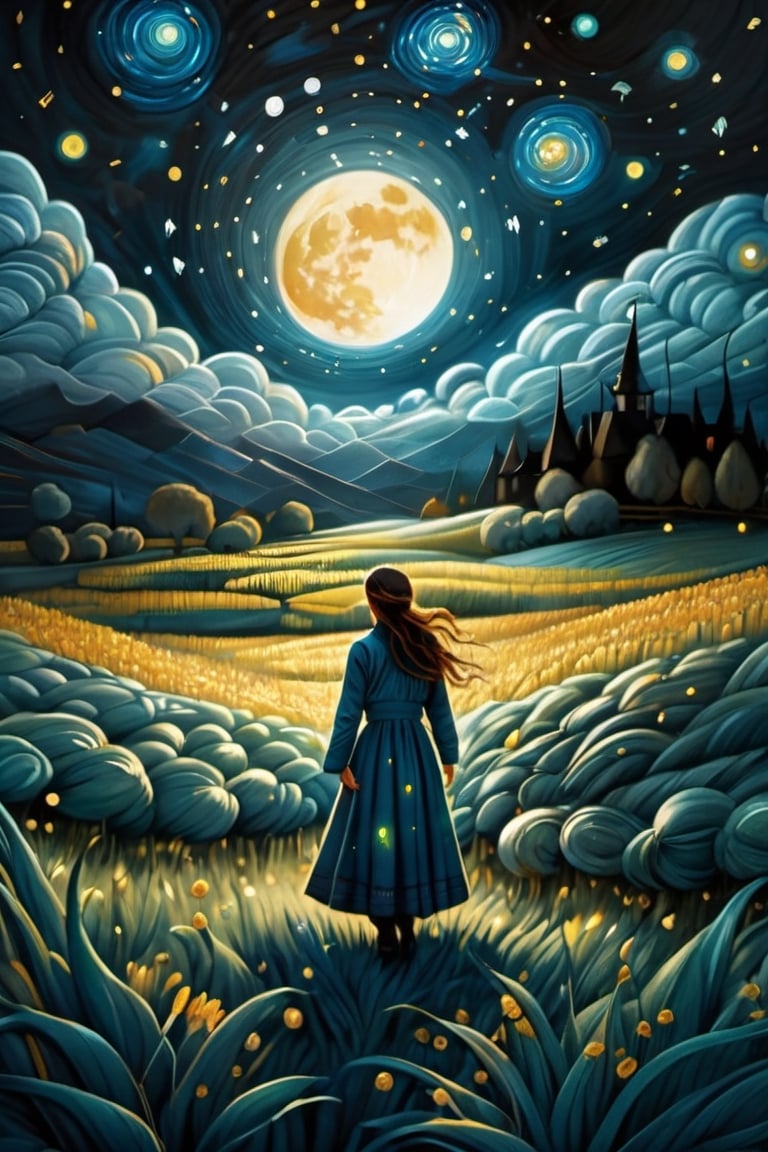 (Art inspired by Van Gogh, Craola, and Andy Kehoe, featuring a woman composed of ghostly ectoplasm on a bioluminescent dark field, adorned with glitter. This digital painting showcases a highly detailed and intricate pose, rendered with clarity and high quality in watercolor, trending on ArtStation, with sharp focus akin to a studio photo, and intricate details celebrated by CGSociety), detailed textures, High quality, high resolution, high precision, realism, color correction, proper lighting settings, harmonious composition, Behance works