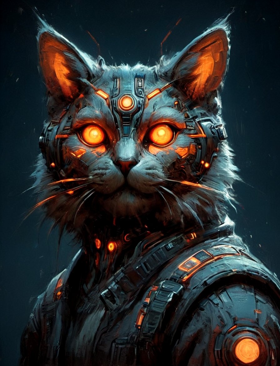 (close up, head and shoulders portrait:1.3), anthromorphic, High tech cybernetic (cat:1.2) (wolpertinger :1.7), multi Eyes,Glowing mechanical eyes, high-tech cybernetic body, futuristic power armor, bounty hunter ,xl_cpscavred,mad-cyberspace,cyberpunk